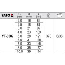 YT-0507 Sechskant-Stiftschlüsselsatz Kugel 9Tlg. 2û10 mm Cr-V