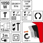 Schlagbohrmaschine Mit Zwei Geschwindigkeiten, 1050 W YT-82044 Schlagbohrmaschine Mit Zwei Geschwindigkeiten, 1050 W YT-82044
