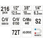 Steckschlüsselsatz Xxl Typ2 1/2 + 3/8 + 1/4 216-Tlg YT-38841 Steckschlüsselsatz Xxl Typ2 1/2 + 3/8 + 1/4 216-Tlg YT-38841