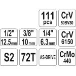 Steckschlüsselsatz Xl Typ2 1/2 + 3/8 + 1/4 111-Tlg YT-38831 Steckschlüsselsatz Xl Typ2 1/2 + 3/8 + 1/4 111-Tlg YT-38831