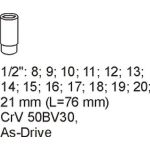 Steckschlüssel Lang 14-Tlg. 1/2 8-21mm In Schubladeneinlage YT-5539 Steckschlüssel Lang 14-Tlg. 1/2 8-21mm In Schubladeneinlage YT-5539