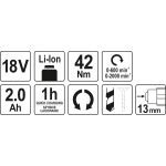 Akku-Schrauber Typ3 18V Max 42Nm 2000 1/Min Im Koffer Inkl. 1X2,0 Ah Li-Ion B÷rstenlos YT-82794 Akku-Schrauber Typ3 18V Max 42Nm 2000 1/Min Im Koffer Inkl. 1X2,0 Ah Li-Ion B÷rstenlos YT-82794