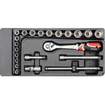 Knarrenkasten 3/8 6-22Mm 22-Tlg. In Schubladeneinlage YT-5542 Knarrenkasten 3/8 6-22Mm 22-Tlg. In Schubladeneinlage YT-5542