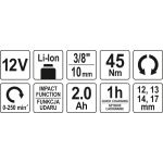 Schlagratsche 3/8-1/2 45 Nm 12V (2,0Ah, 1H) YT-82902 Schlagratsche 3/8-1/2 45 Nm 12V (2,0Ah, 1H) YT-82902