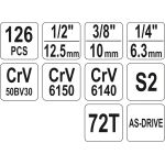 Steckschlüsselsatz Xl 1/2 + 3/8 + 1/4 126-Tlg YT-38875 Steckschlüsselsatz Xl 1/2 + 3/8 + 1/4 126-Tlg YT-38875