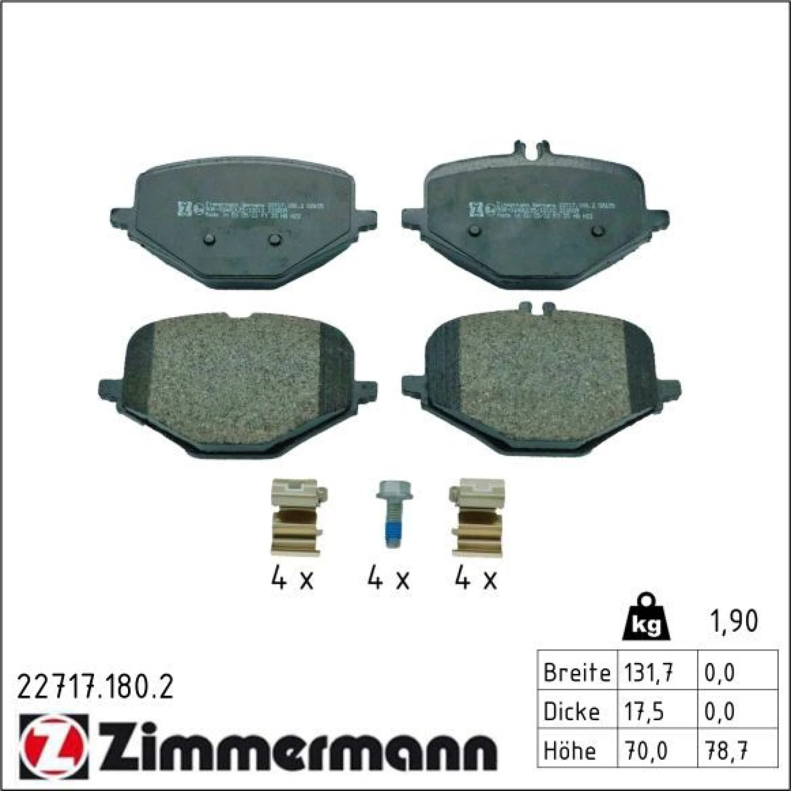 ZIMMERMANN Bremsbelagsatz, Scheibenbremse 22717.180.2