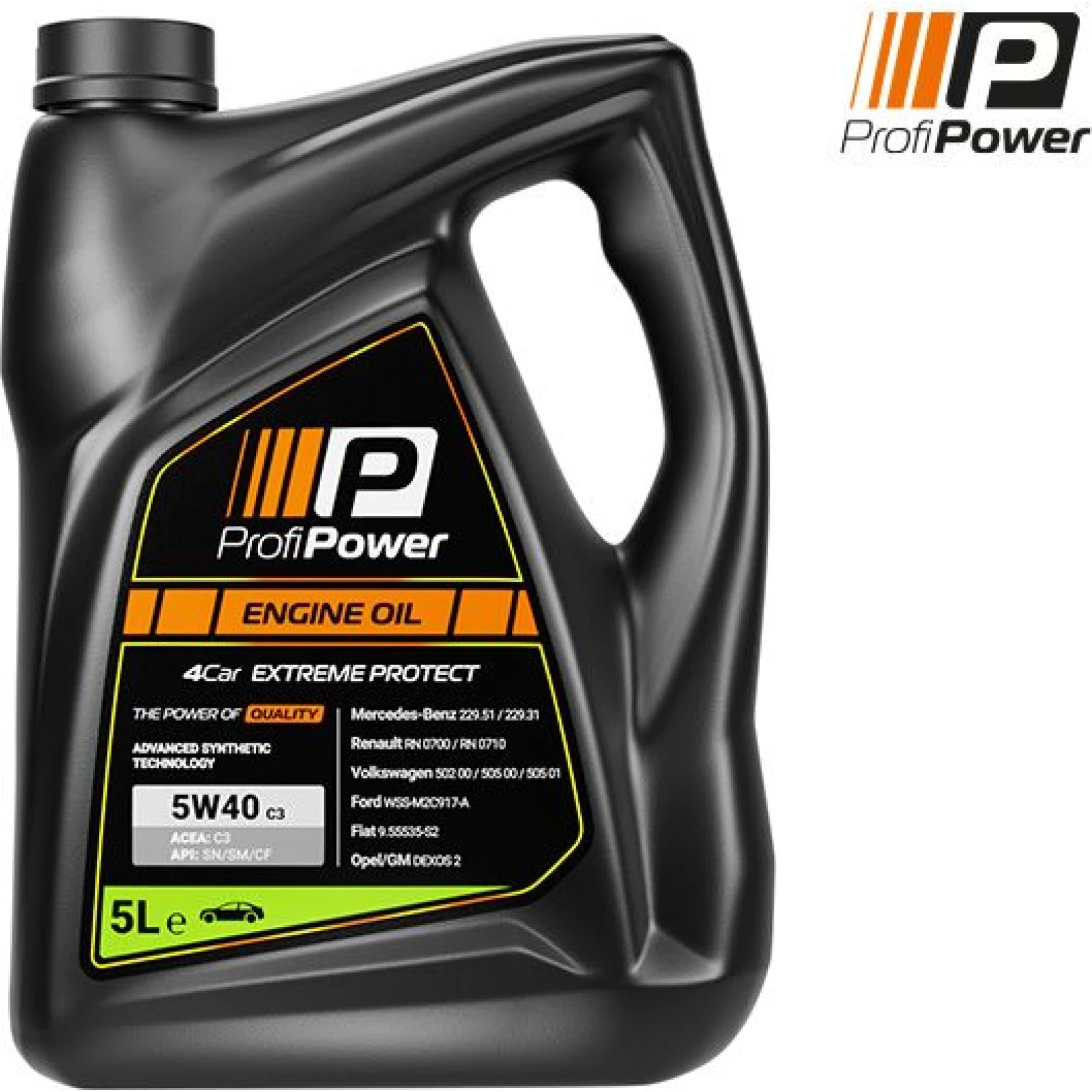 PROFIPOWER Motoröl 5W-40 C3 FIAT 9.55535-S2 Ford WSS-M2C917-A GM Dexos 2 MB 229.31 MB 229.51 Renault RN 0700 VW 502 00 / 505 00 5 Liter 5W40 PP C3 5