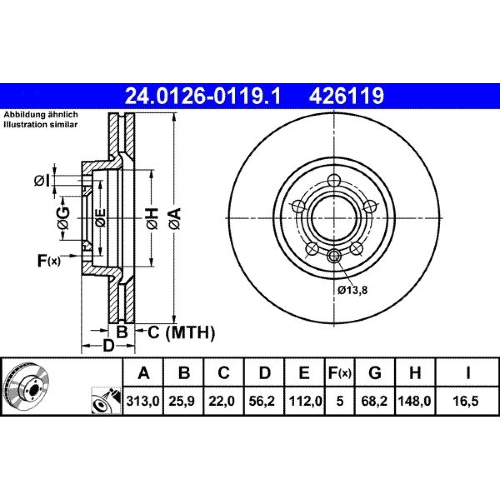 ATE Bremsscheibe VW Vorderachse Sharan/T4 90-10 24.0126-0119.1