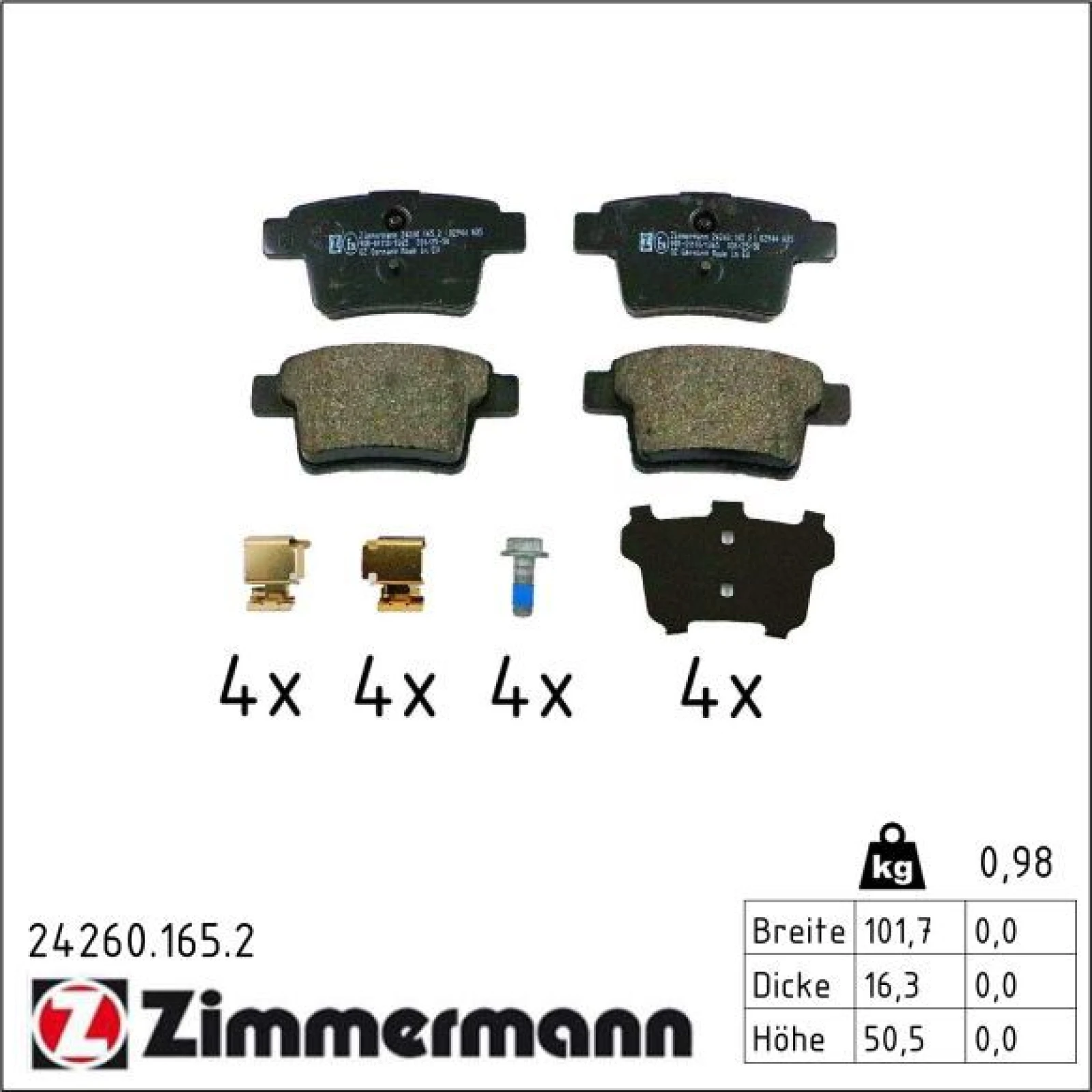 ZIMMERMANN Bremsbelagsatz, Scheibenbremse 24260.165.2