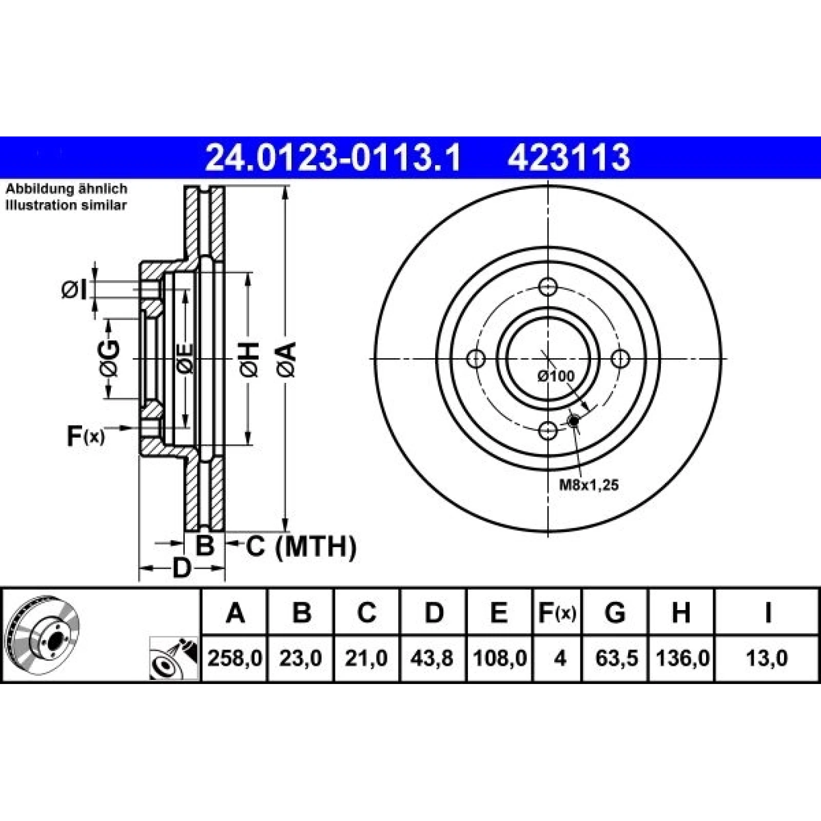 Bremsscheibe Ford P. Fiesta 1.0-1.6 08 24.0123-0113.1