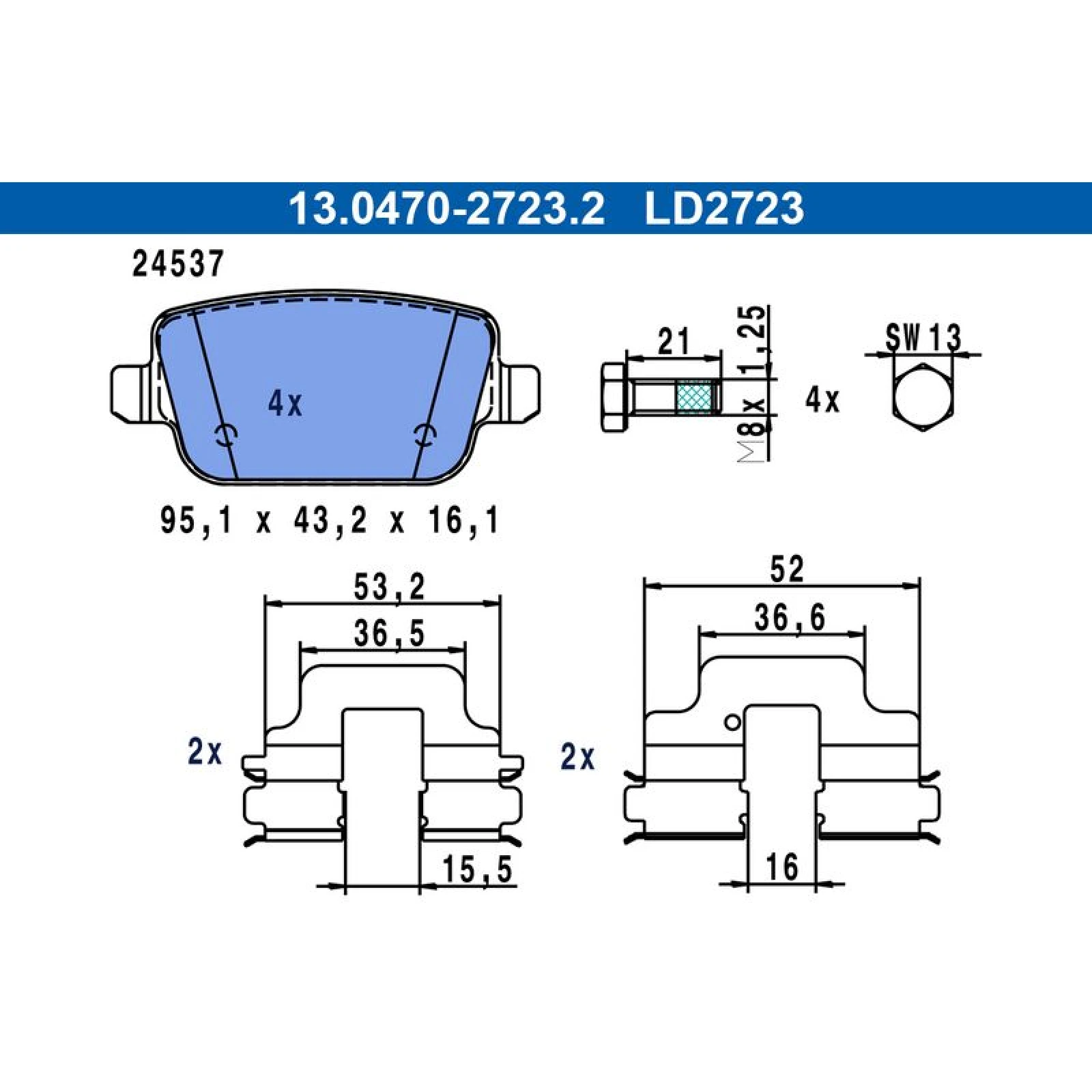 Bremsbelagsatz Ford T. Galaxy/Kuga/Mondeo/S-Max 1,6-2,5 06-15 Keramik 13.0470-2723.2