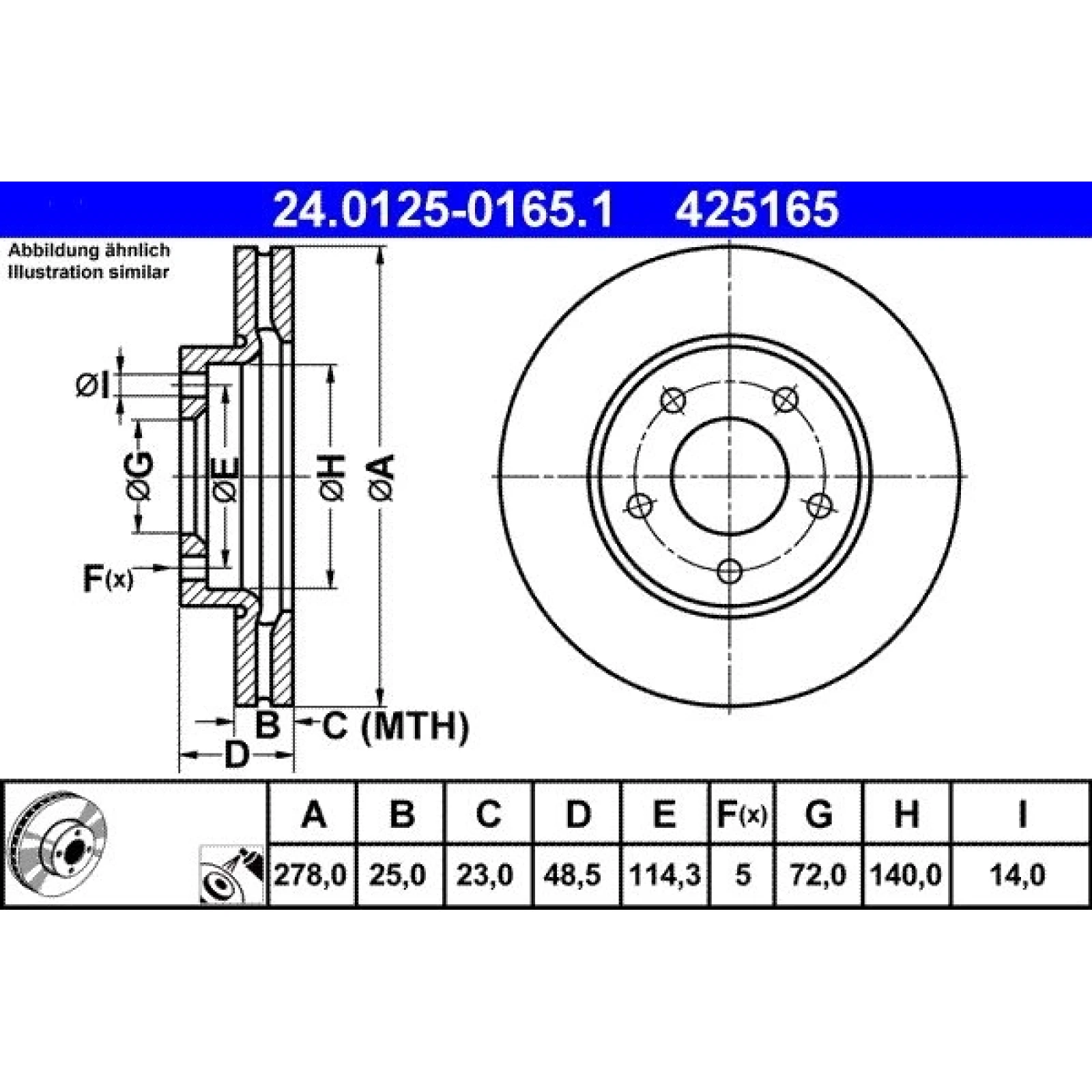 Bremsscheibe Mazda P. 3/5 1.4-2.0 03 24.0125-0165.1