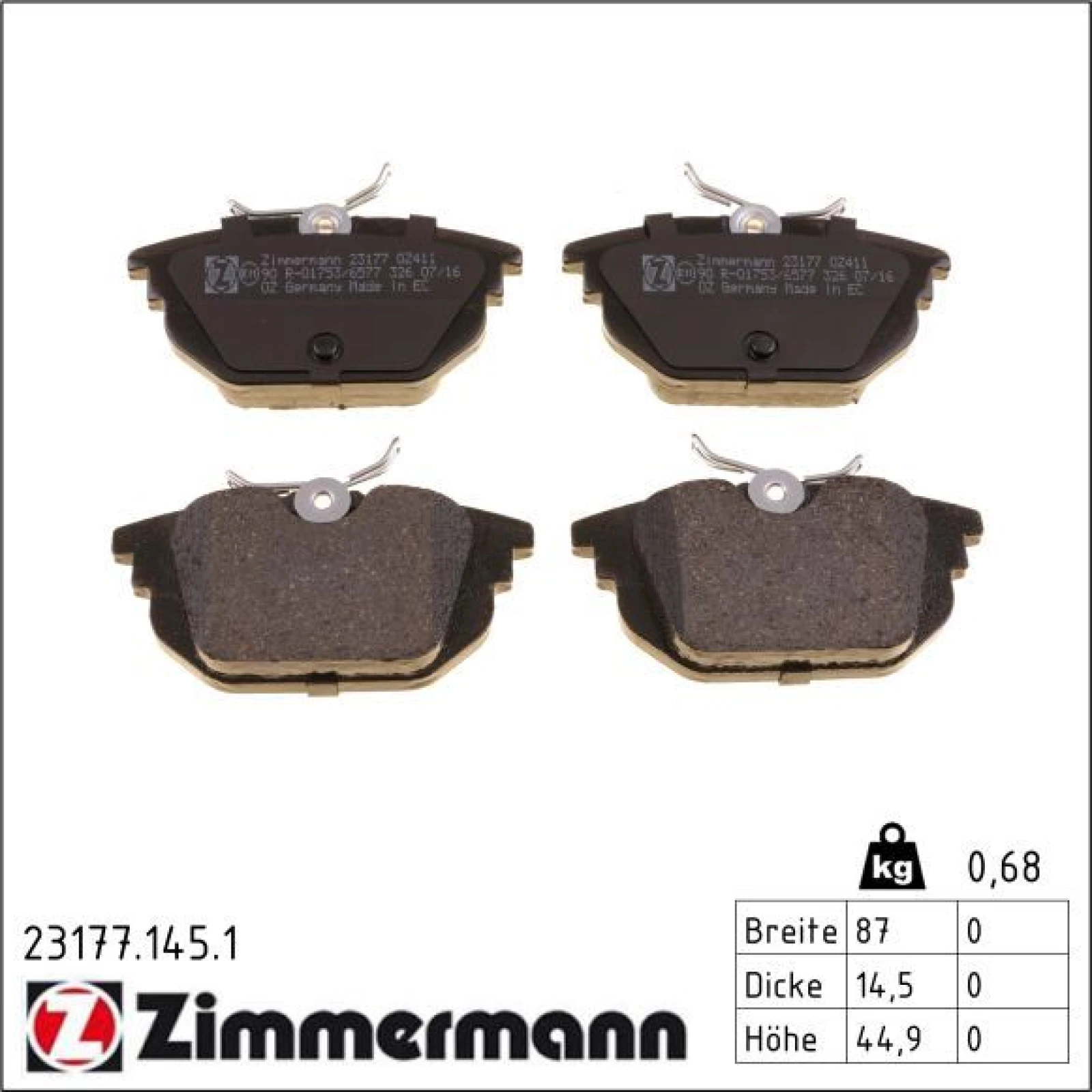 ZIMMERMANN Bremsbeläge 23177.145.1
