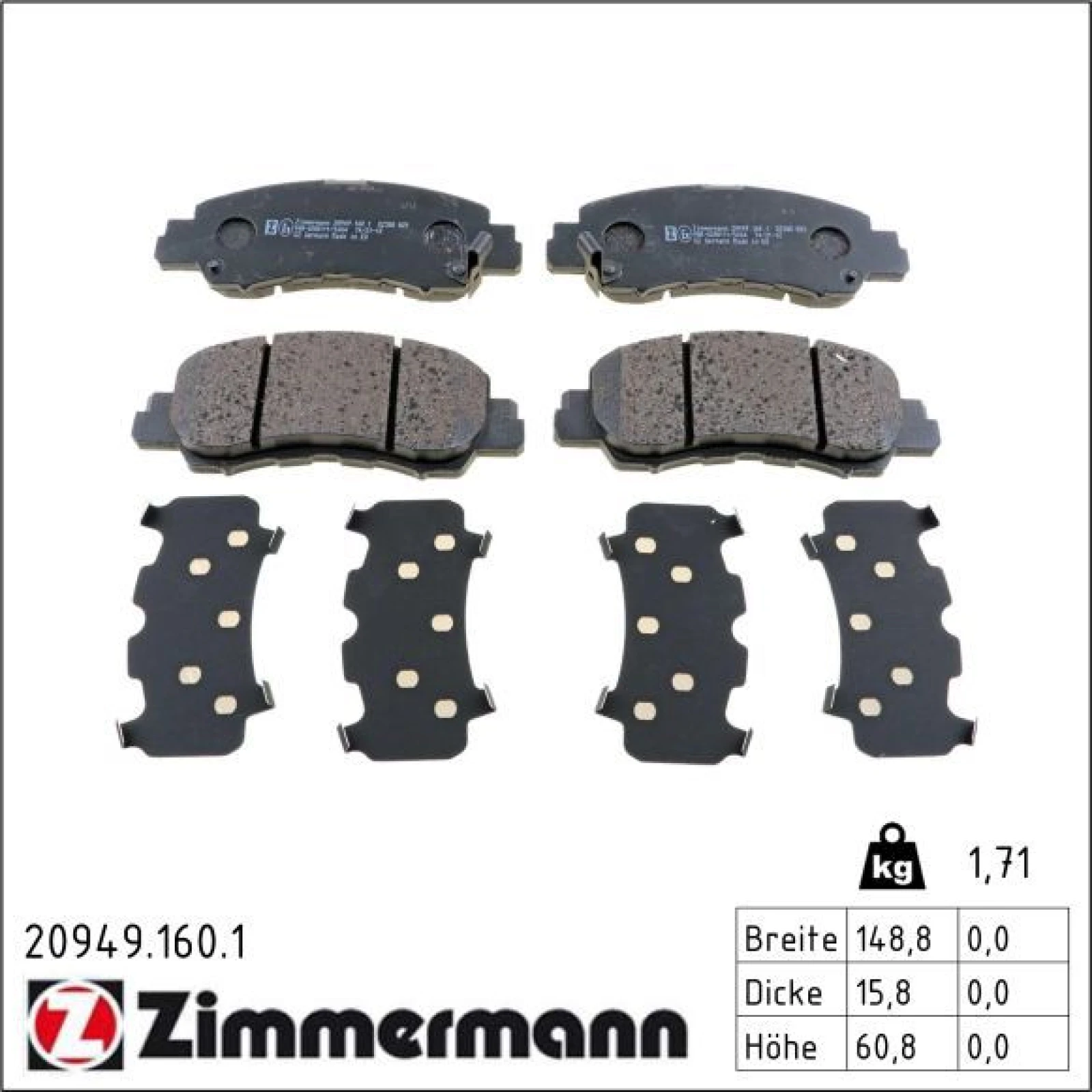 ZIMMERMANN Bremsbelagsatz, Scheibenbremse 20949.160.1