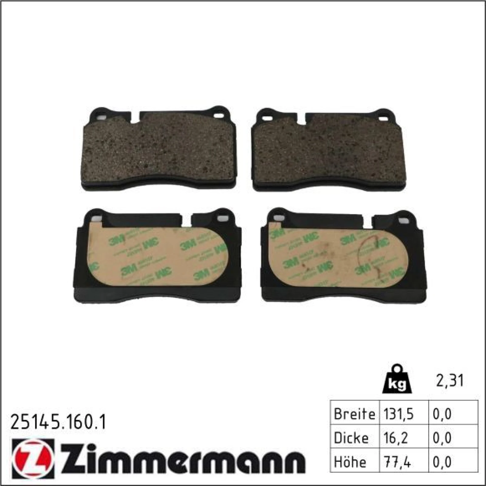 ZIMMERMANN Bremsbelagsatz, Scheibenbremse 25145.160.1