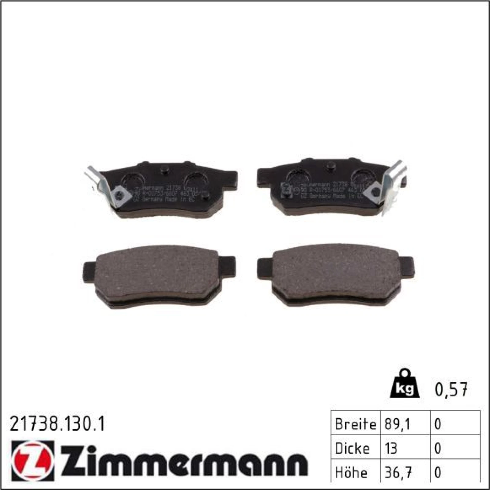 ZIMMERMANN Bremsbeläge 21738.130.1