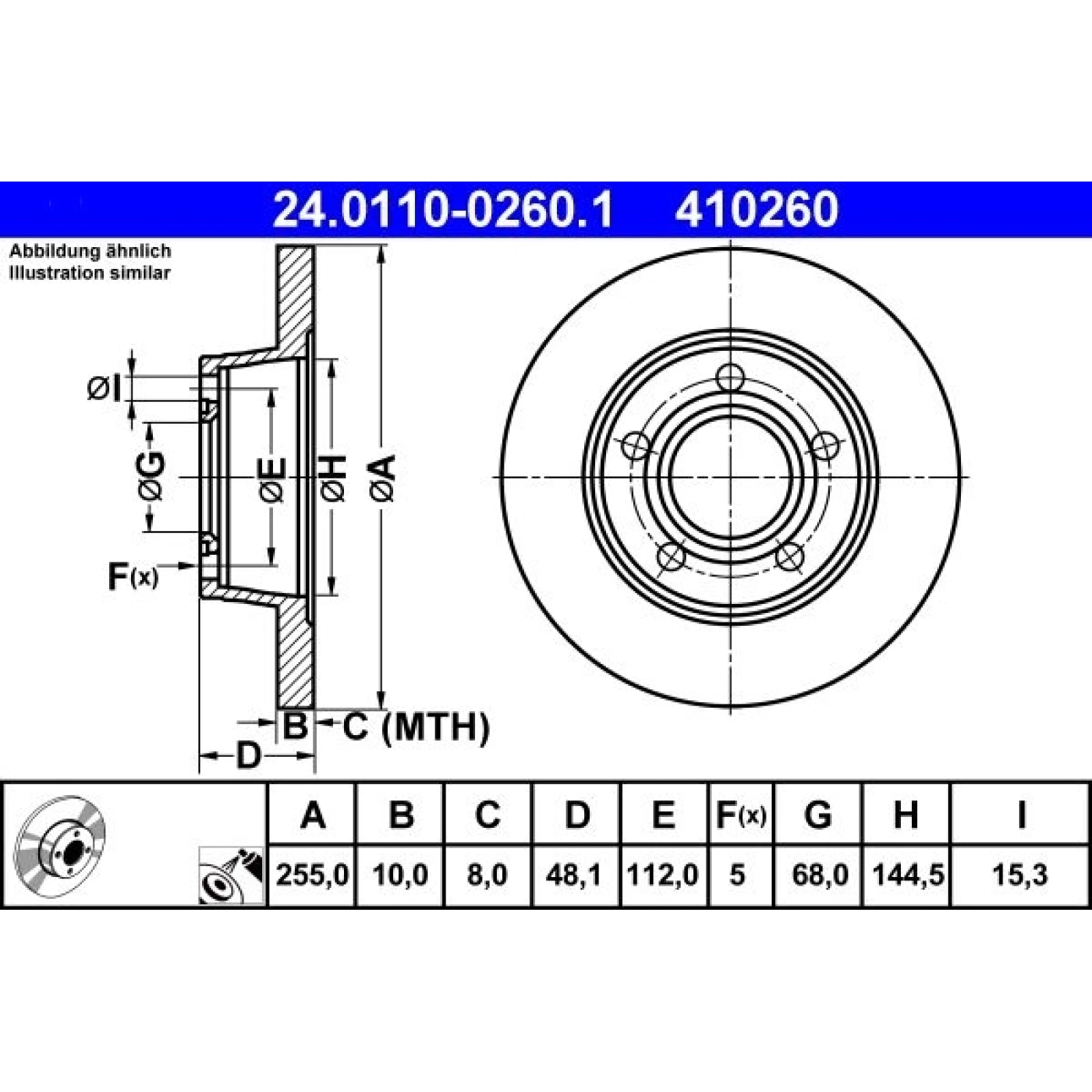 Bremsscheibe Audi T. A6 1.8-3.0 Quattro 97-05 24.0110-0260.1