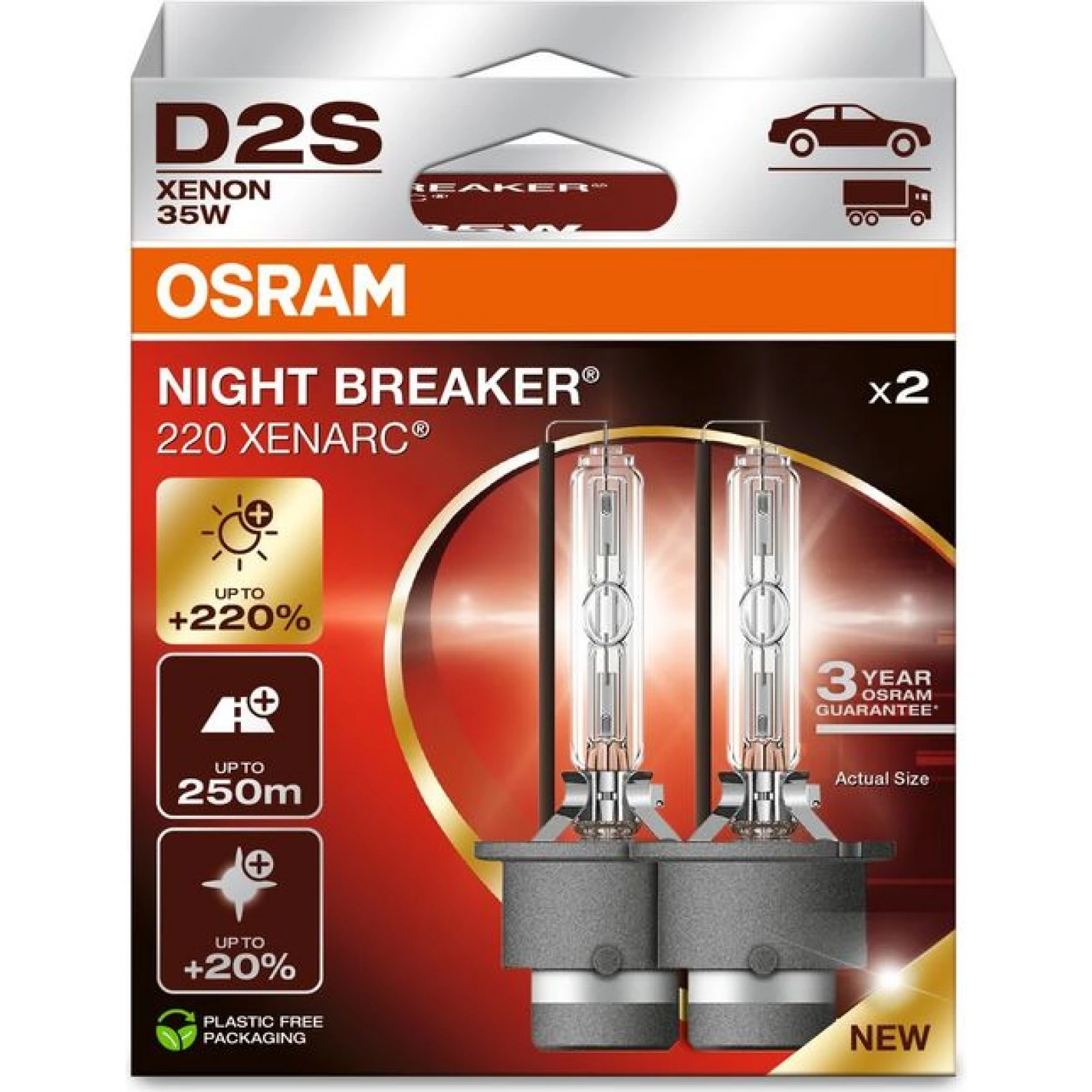 OSRAM D2S 35W XENARC NIGHT BREAKER LASER +220% 3 Jahre Garantie 2 St 66240XN2-2HB