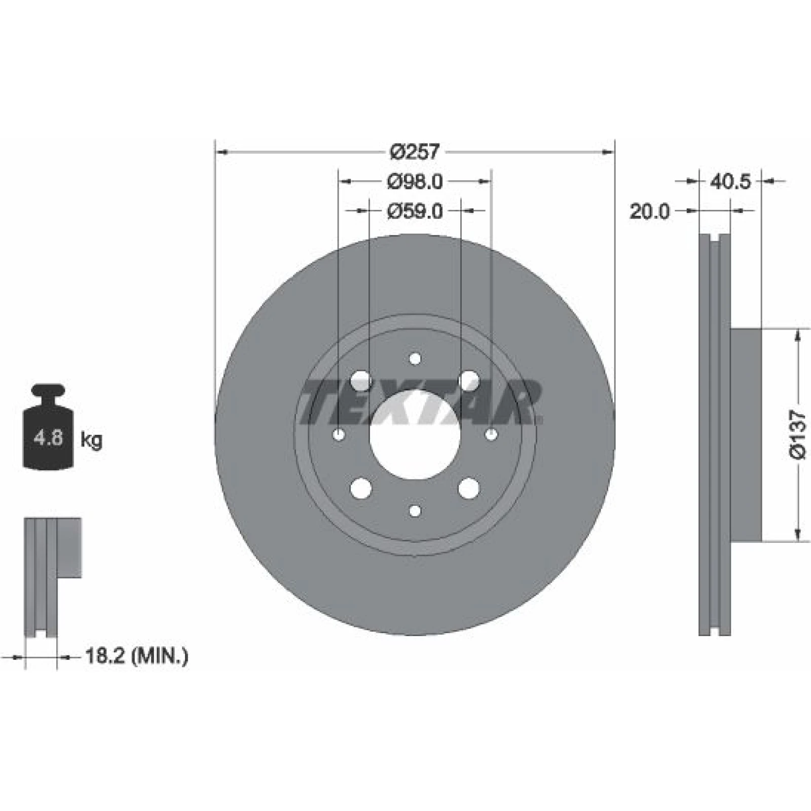 Textar Bremsscheibe 92068503 – 257 mm