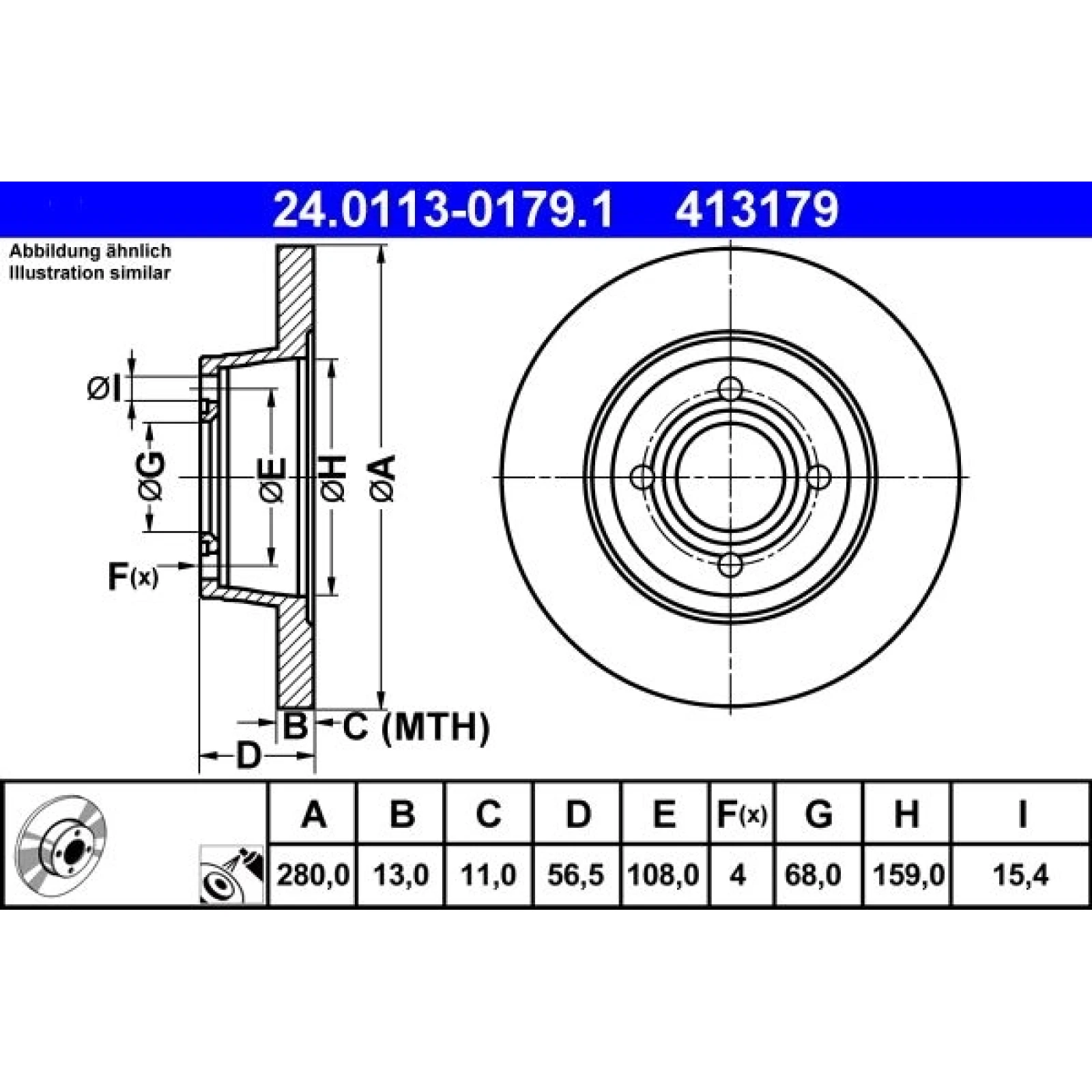 Bremsscheibe Audi S. 80 1.6-2.0 91-96 24.0113-0179.1