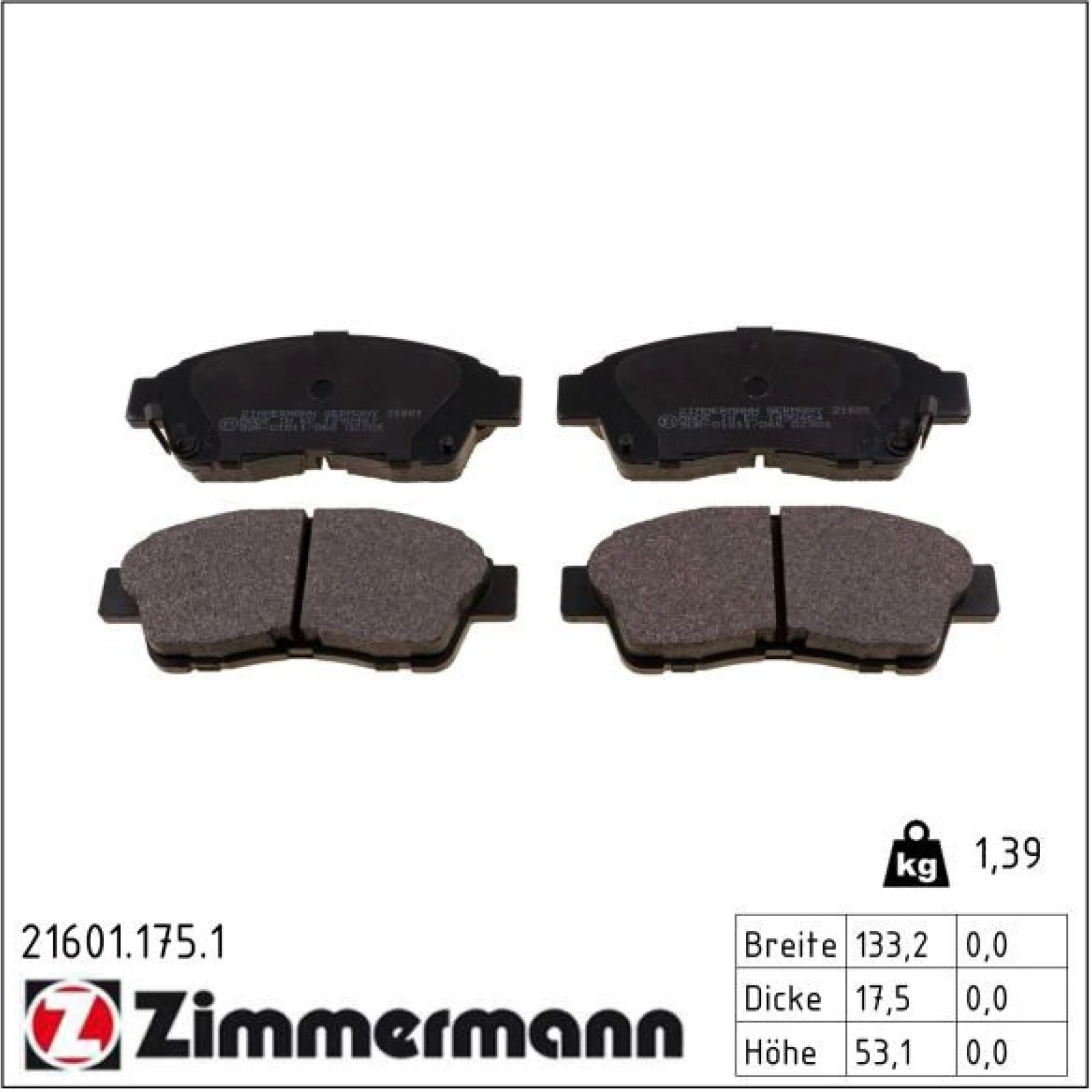ZIMMERMANN Bremsbeläge 21601.175.1
