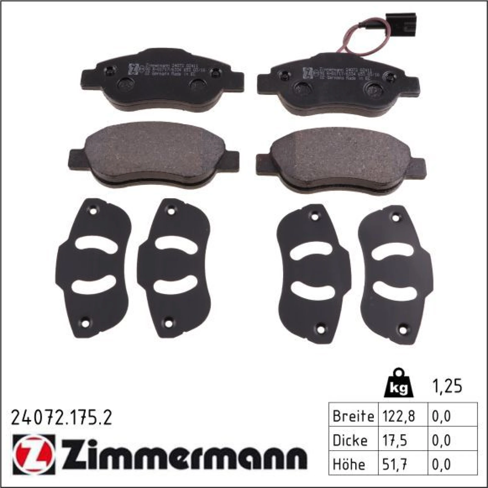 ZIMMERMANN Bremsbeläge 24072.175.2