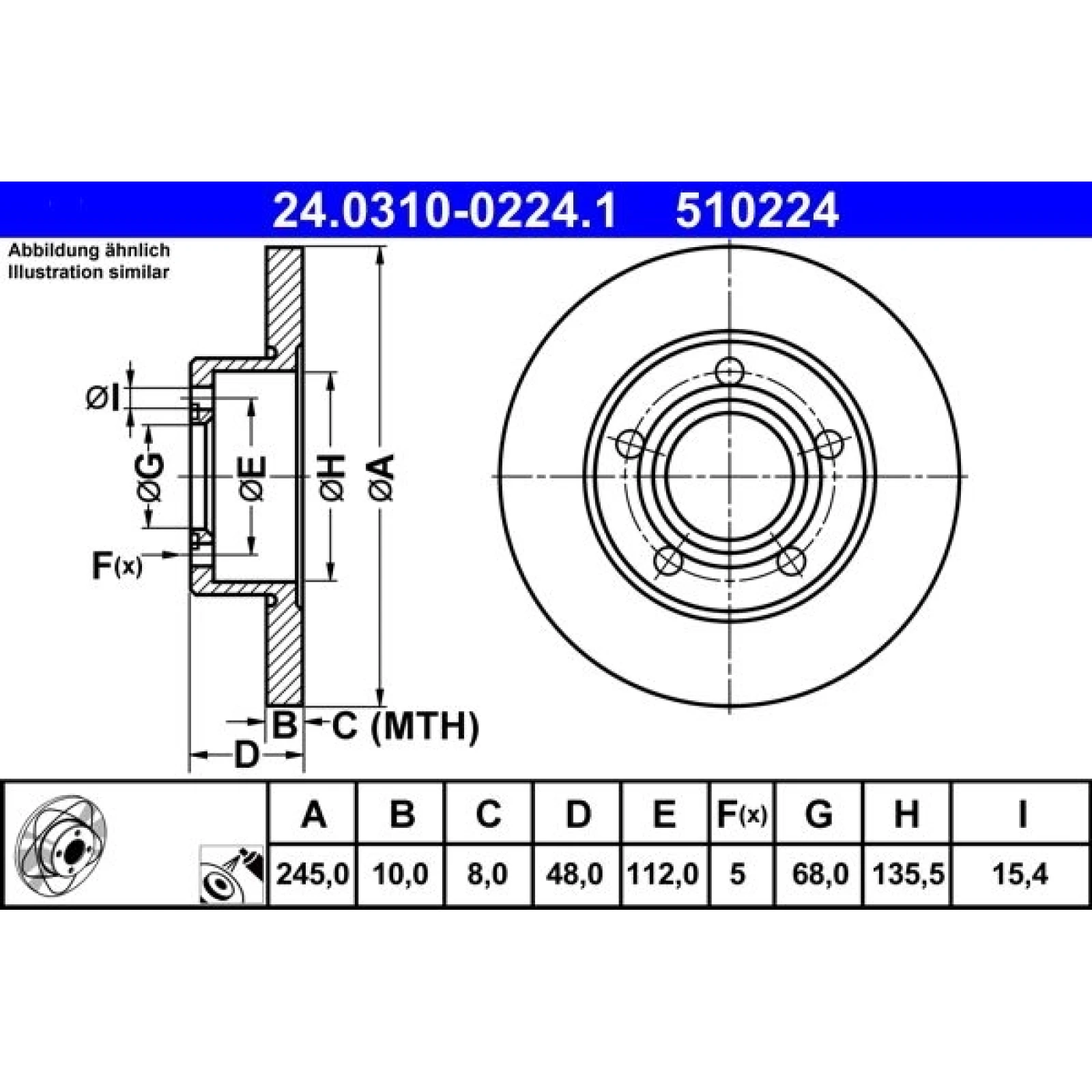 Bremsscheibe Vw T. Passat 1.9-2.8 96-05 Power Disc 24.0310-0224.1