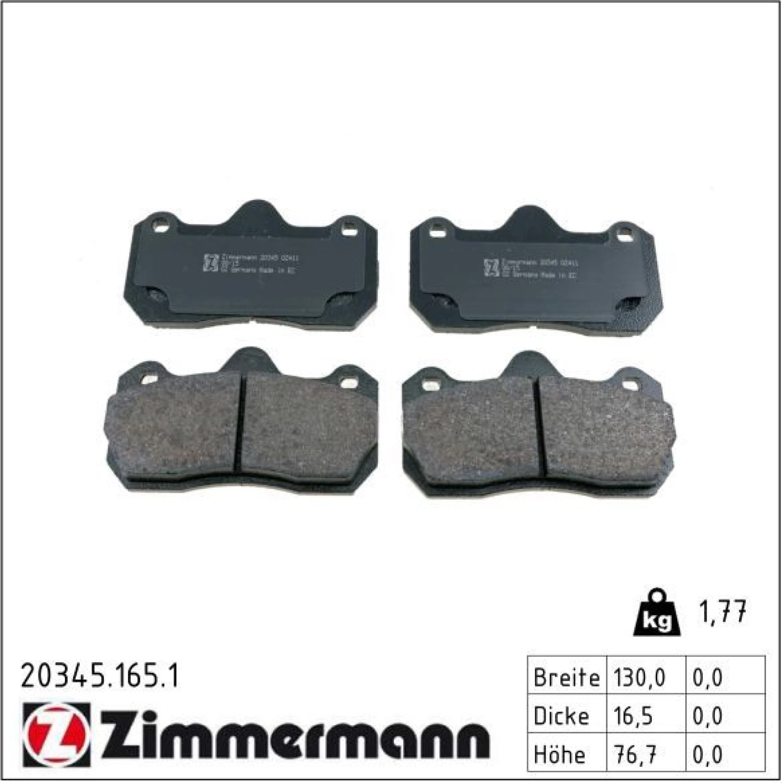 ZIMMERMANN Bremsbeläge 20345.165.1