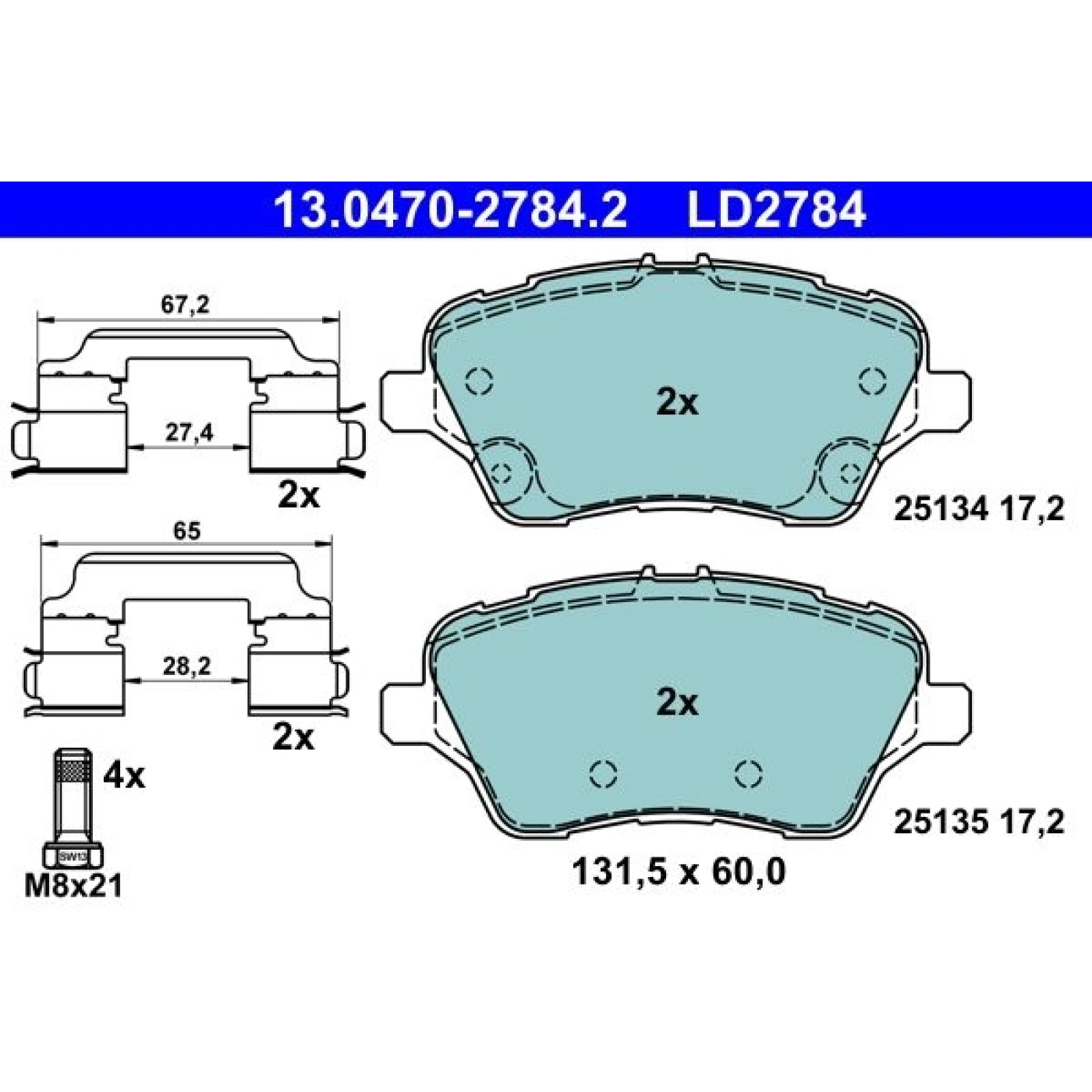 Bremsbelagsatz, Scheibenbremse 13.0470-2784.2