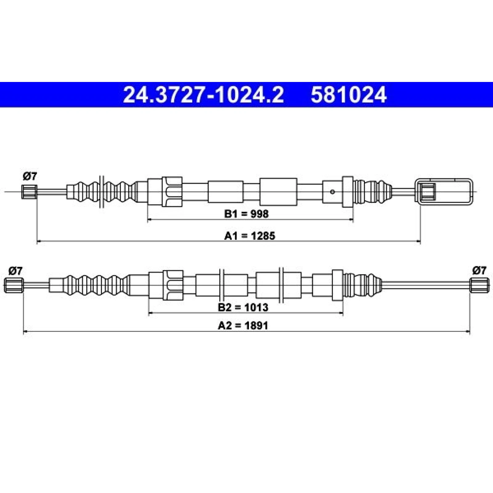 ATE Handbremsseil Seilzug Festellbremse 24.3727-1024.2