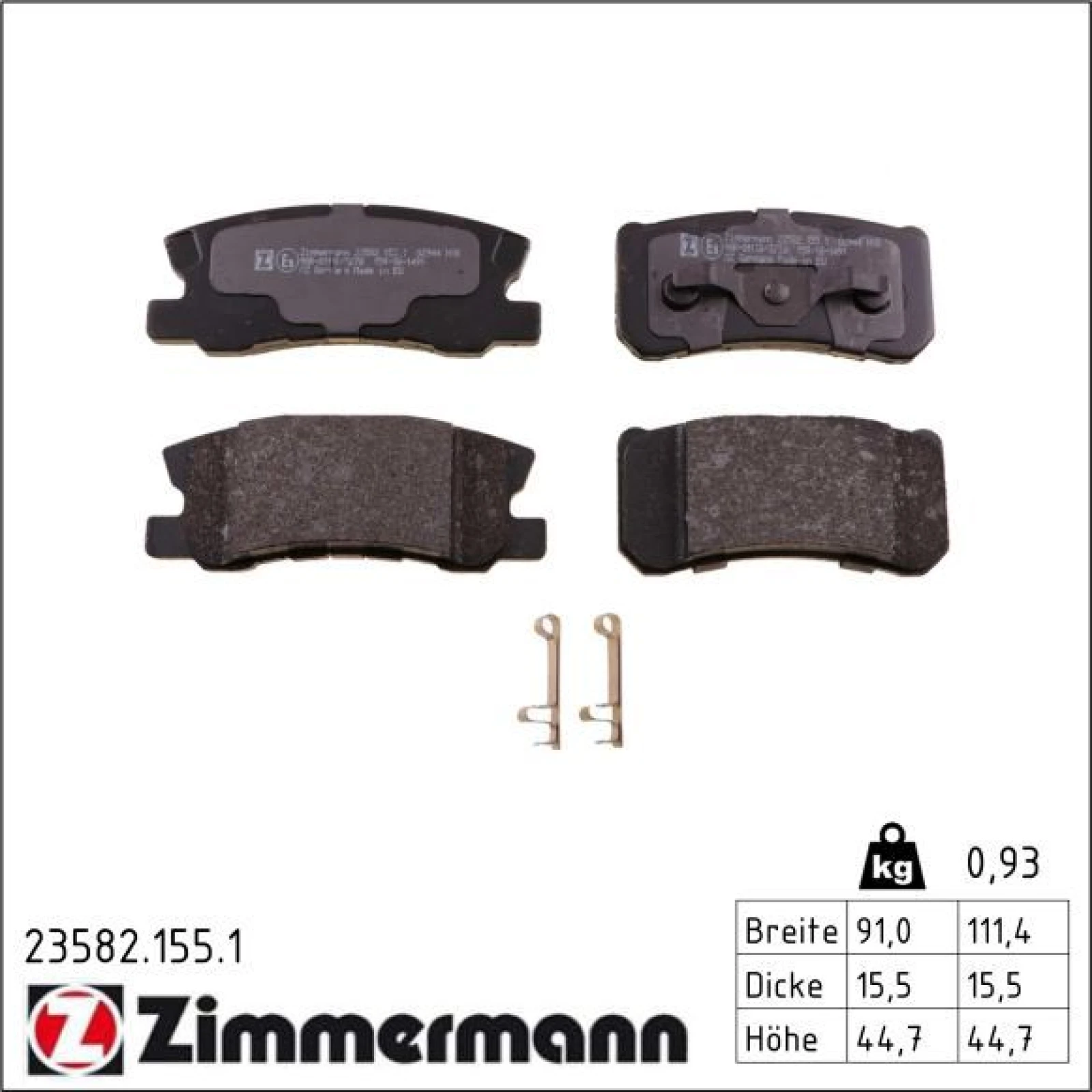 ZIMMERMANN Bremsbeläge 23582.155.1