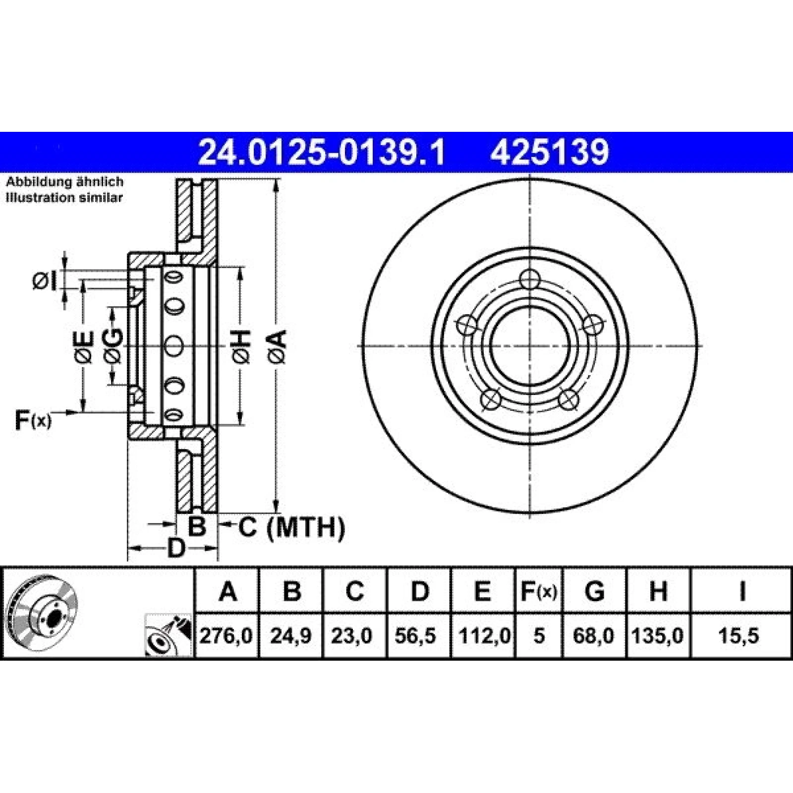 ATE Bremsscheibe 24.0125-0139.1