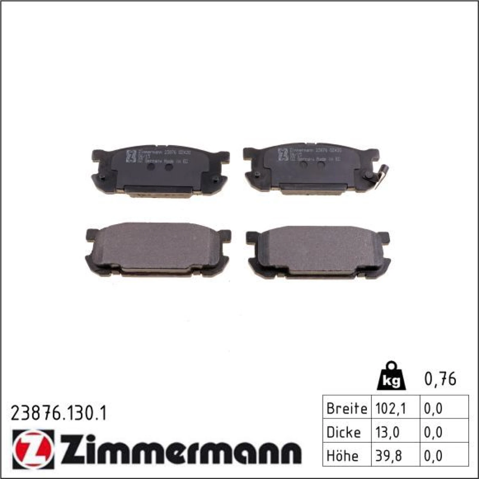 ZIMMERMANN Bremsbeläge 23876.130.1