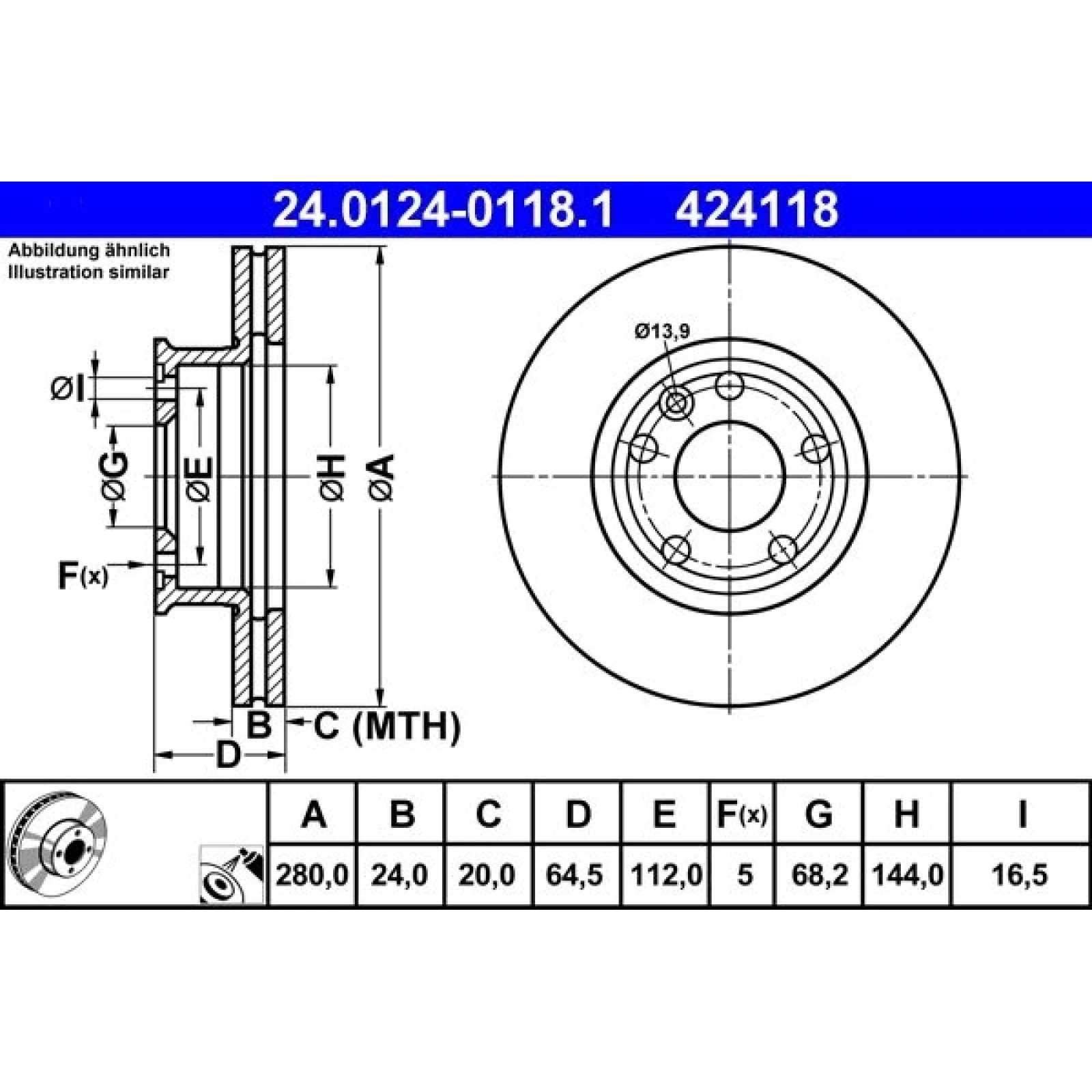 Bremsscheibe Vw P. T4 90-03 24.0124-0118.1