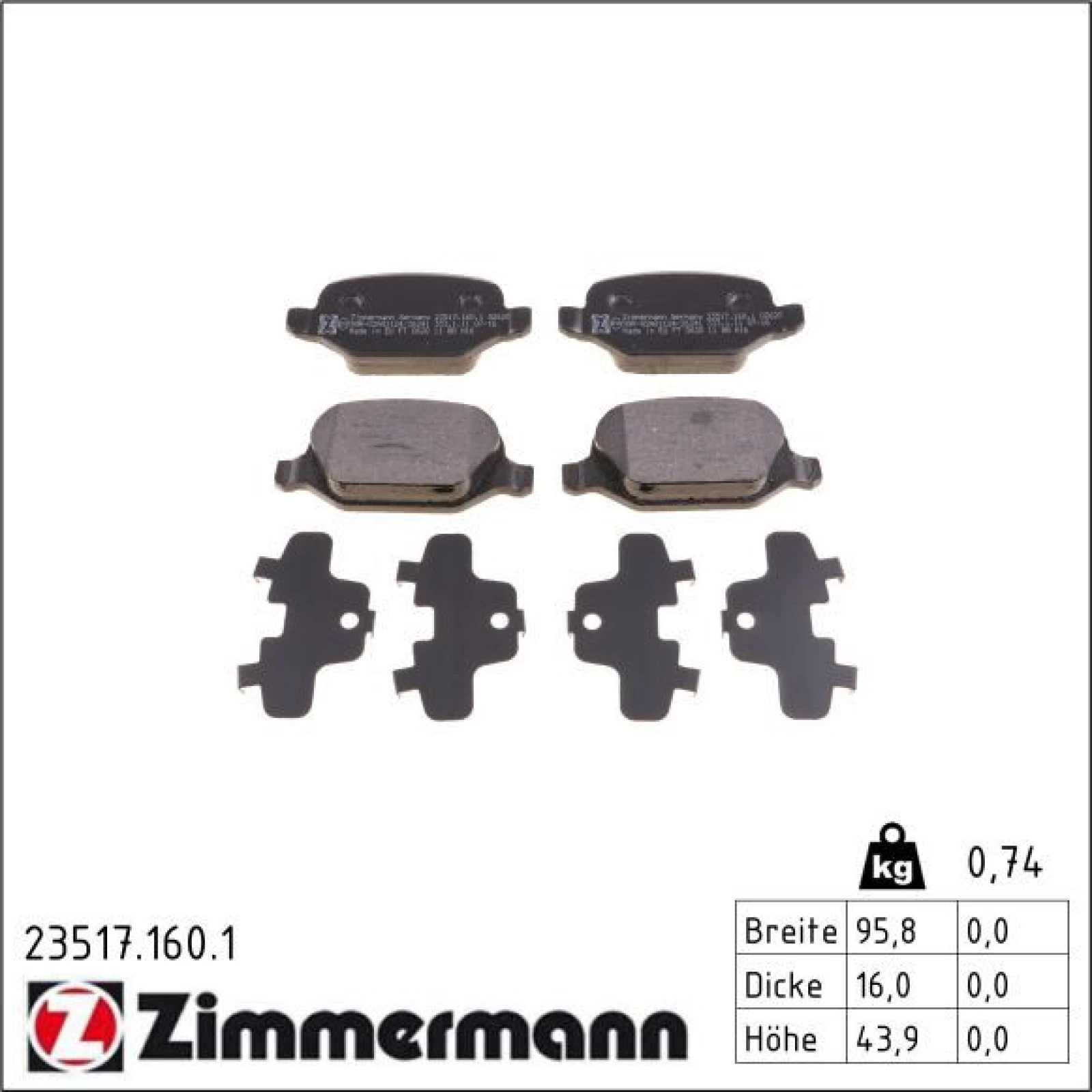 ZIMMERMANN Bremsbeläge 23517.160.1