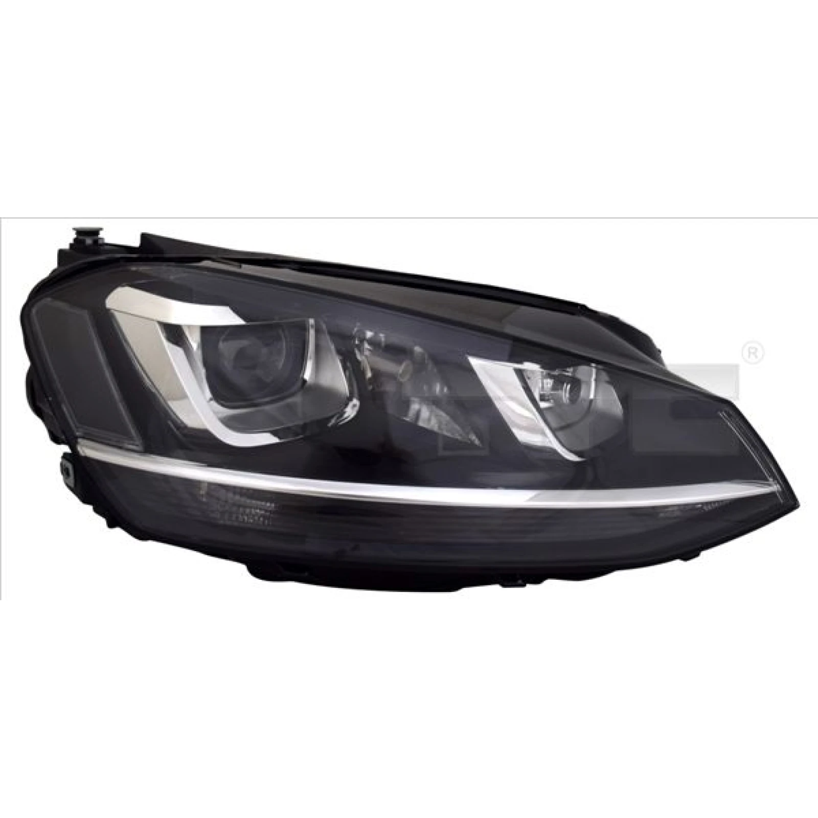 TYC Xenon-Hauptscheinwerfer links D3S/H7 mit Stellmotor, elektrische Leuchtweitenregulierung, mit Tagfahrlicht, mit Abbiegelicht, Chrom, ohne