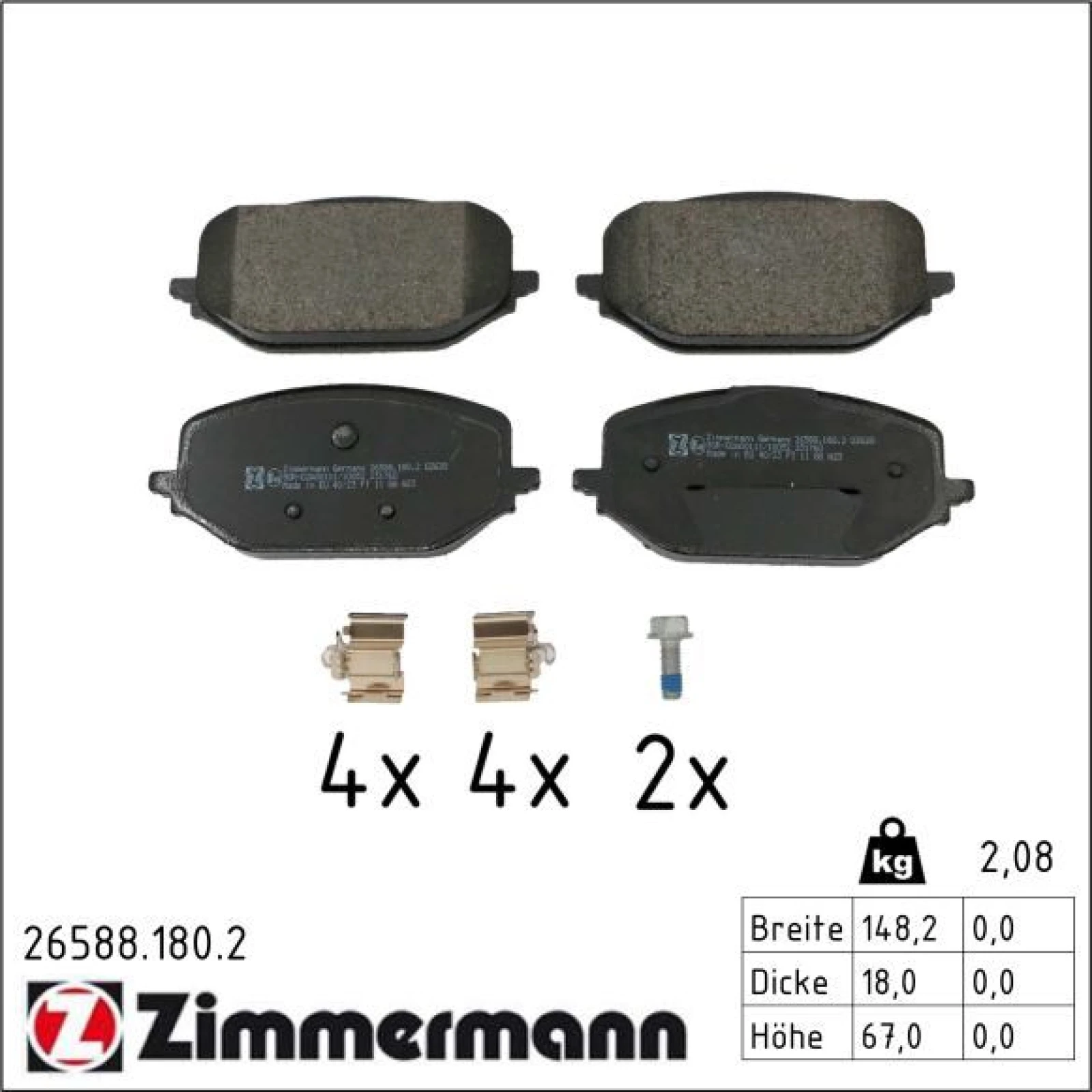 ZIMMERMANN Bremsbelagsatz, Scheibenbremse 26588.180.2