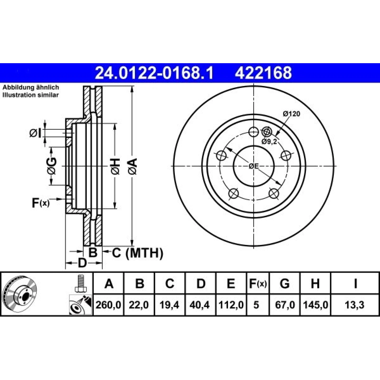 Bremsscheibe Db P. W168 1.4-1.9 97-04 24.0122-0168.1