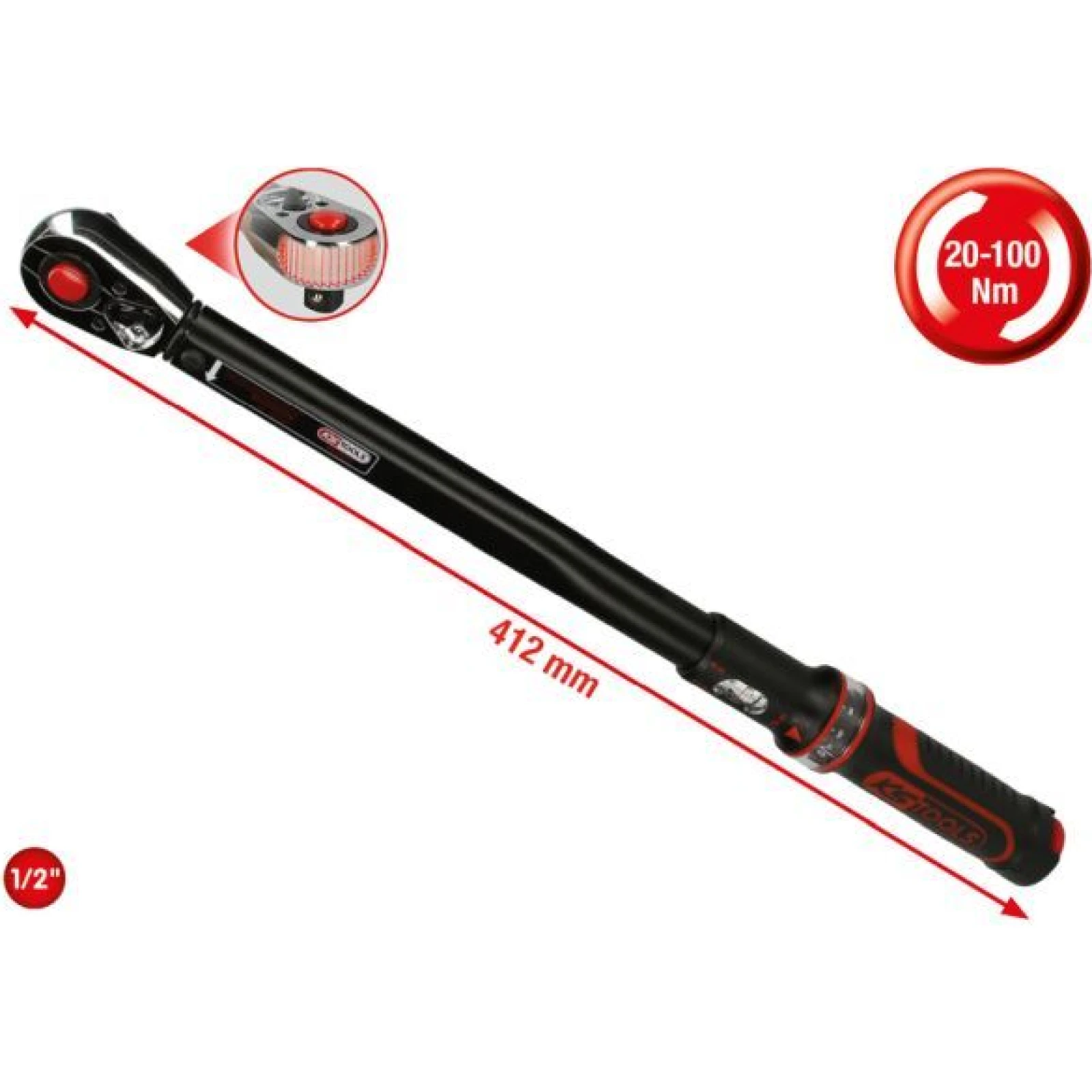 KS TOOLS ERGOTORQUE Präzisions-Drehmomentschlüssel mit umschaltbarem Ratschenkopf 516.1532