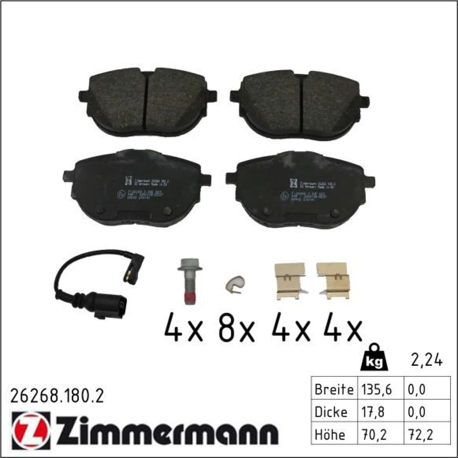 ZIMMERMANN Bremsbelagsatz, Scheibenbremse 26268.180.2