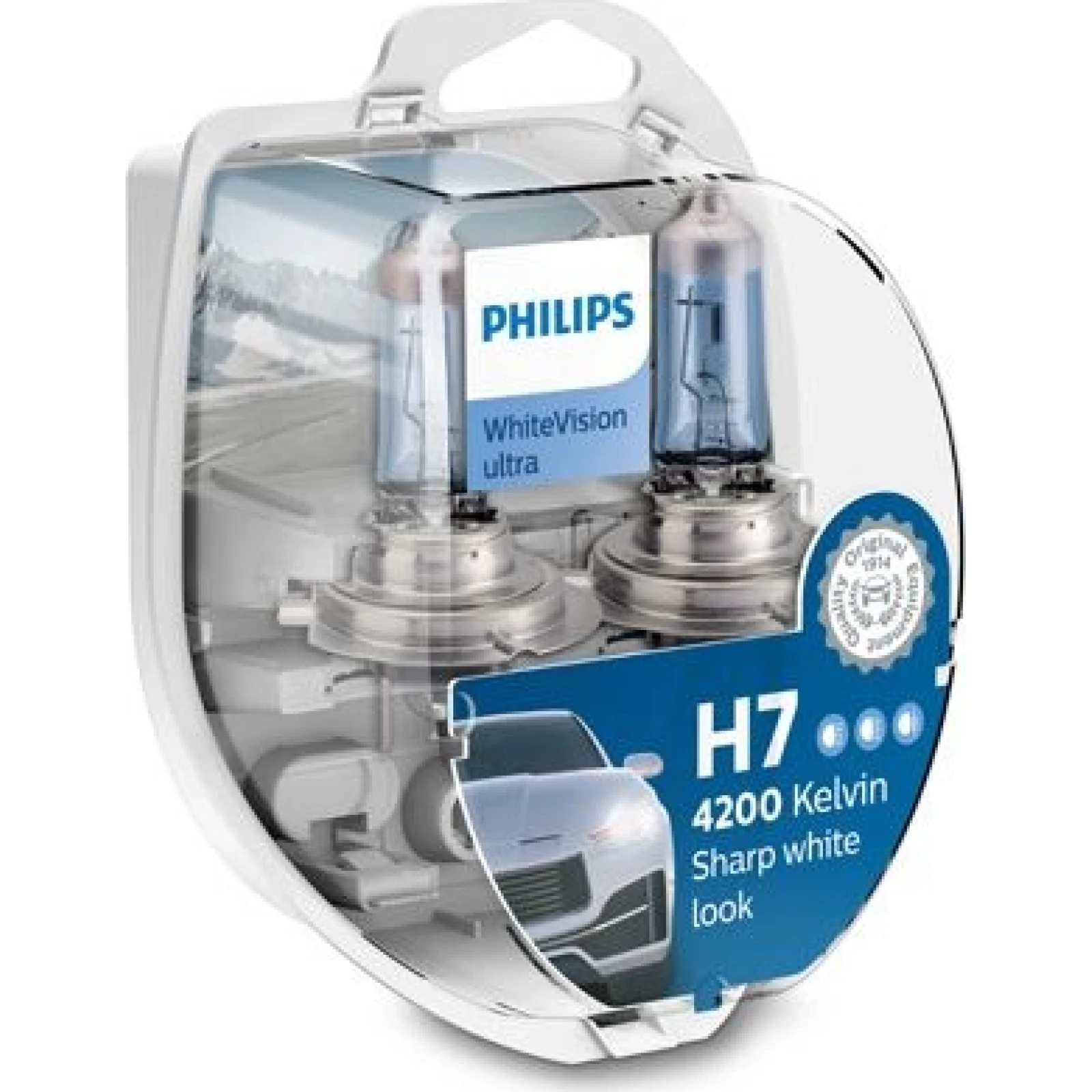 H7 12V 55W PX26d WhiteVision Ultra 4200K 2 Stück + 2x W5W Philips 12972WVUSM