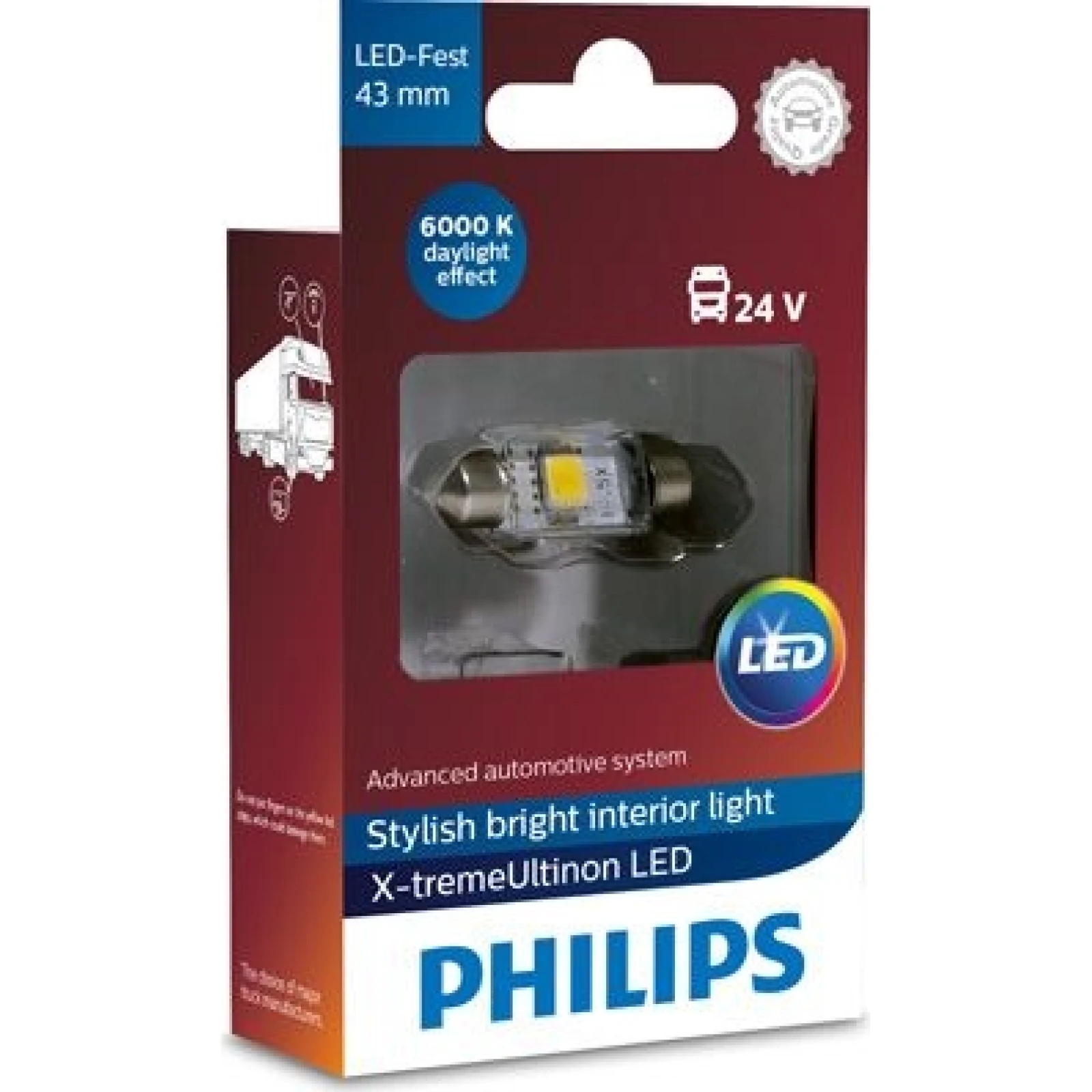 Philips C5W LED Festoon 24V 1W 10,5 x 43mm 6000K X-treme Ultinon 1 St 249466000KX1