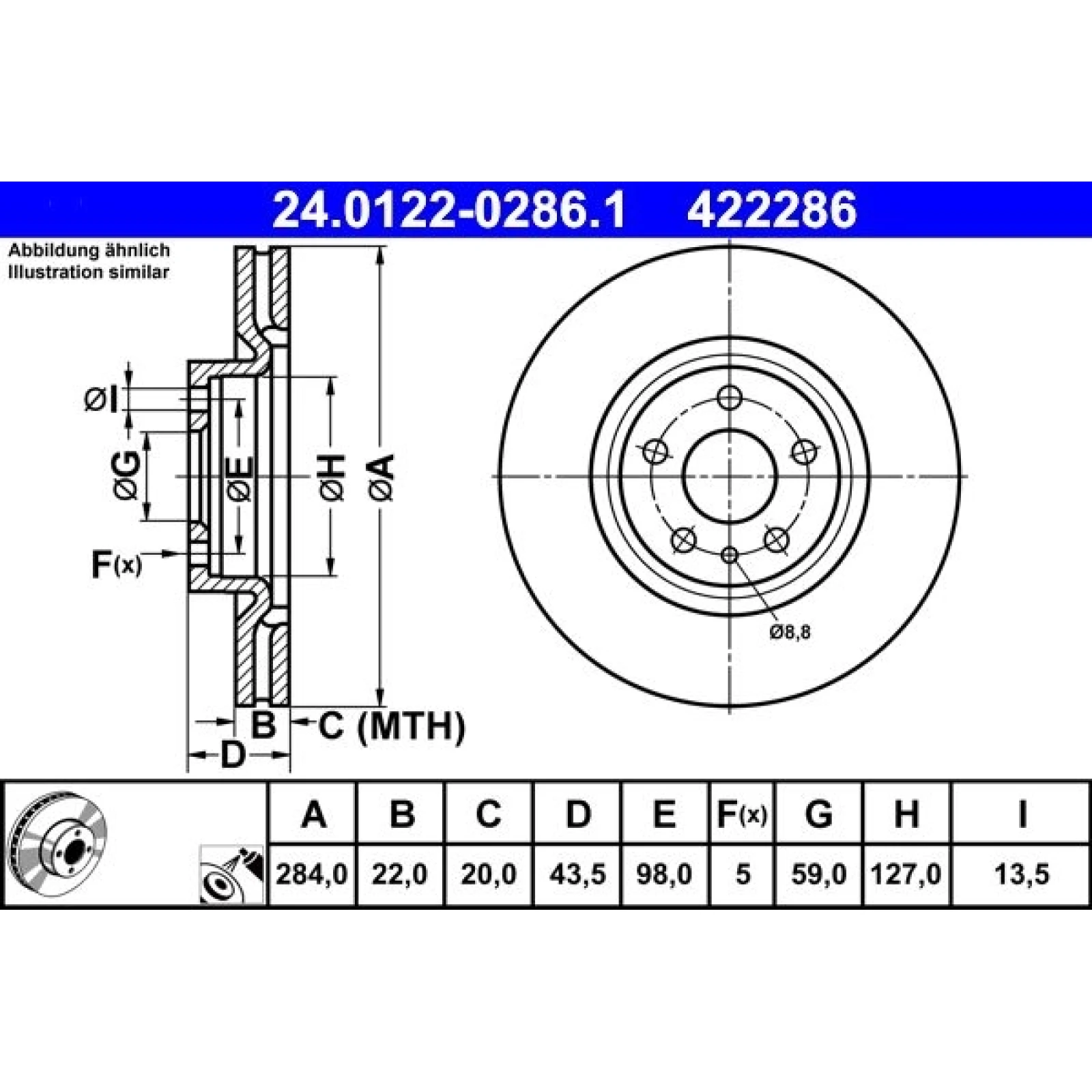 Bremsscheibe Fiat P. 500L 0,9-1,6 D 12 24.0122-0286.1