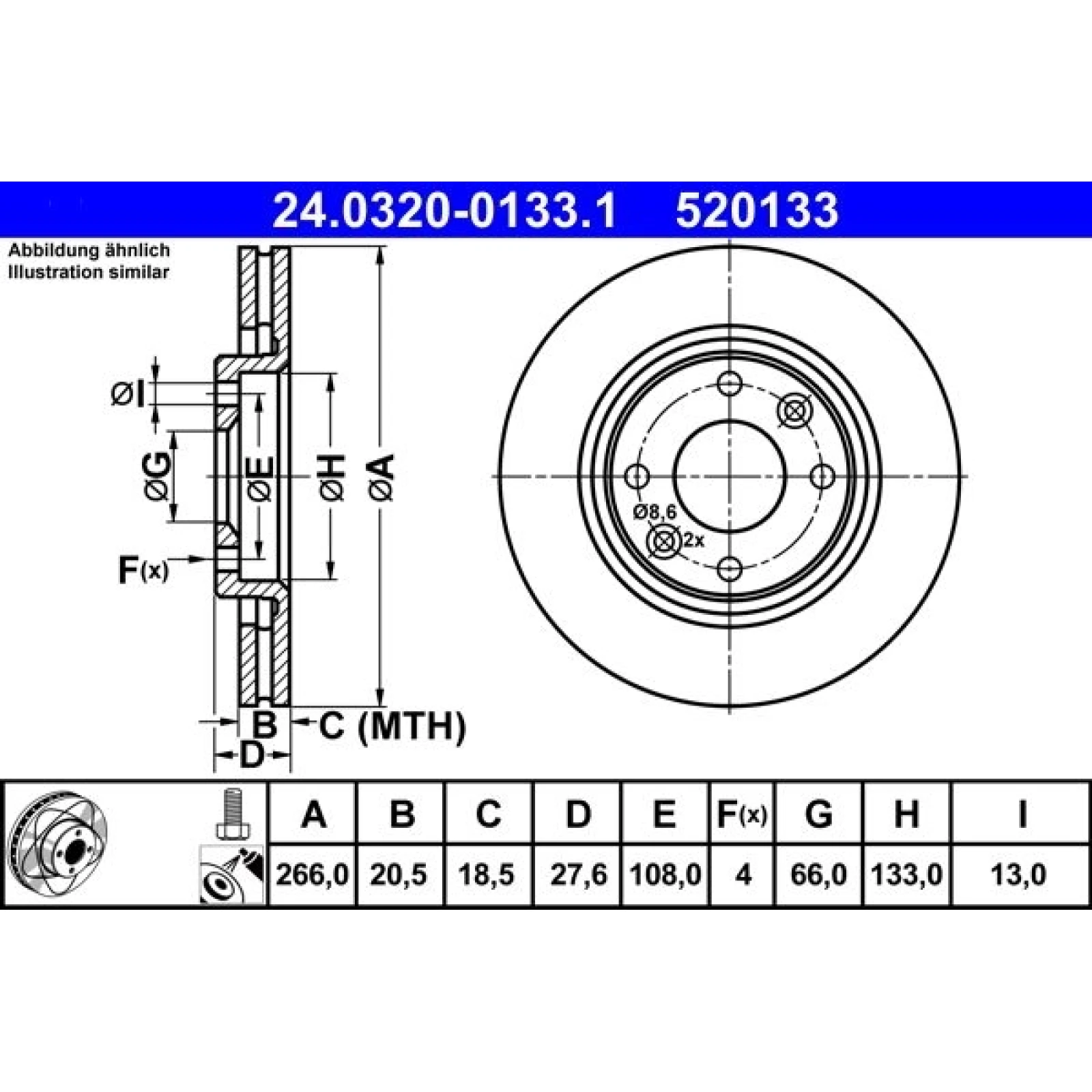 Bremsscheibe Peugeot S. 206/305/306/405/Partner 82- Power Disc 24.0320-0133.1