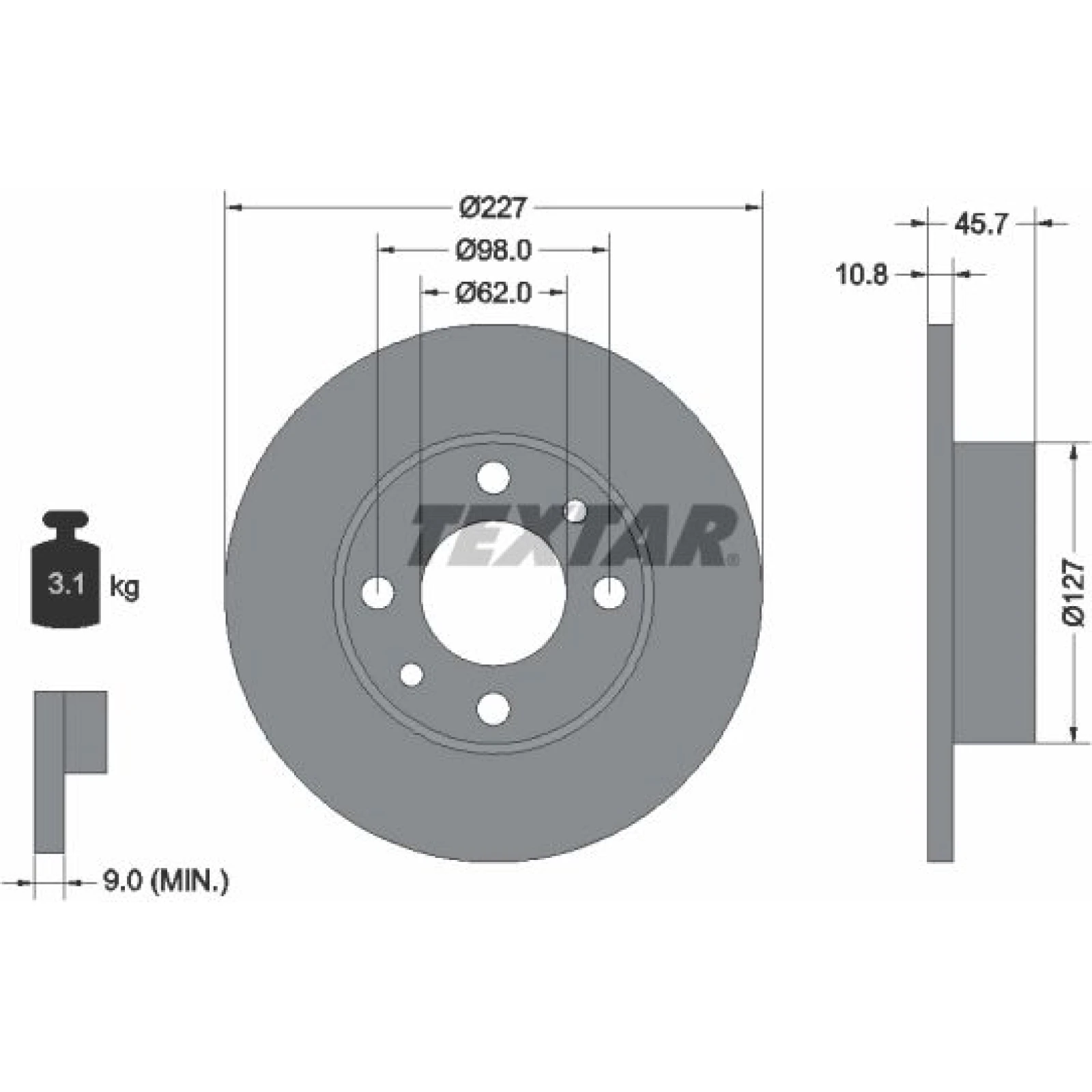Bremsscheibe Fiat P. Uno/Ibiza -93/Ritmo/Panda -95/Delta -92/Y10/Fiat 125/Polonez 227Mm 92019300