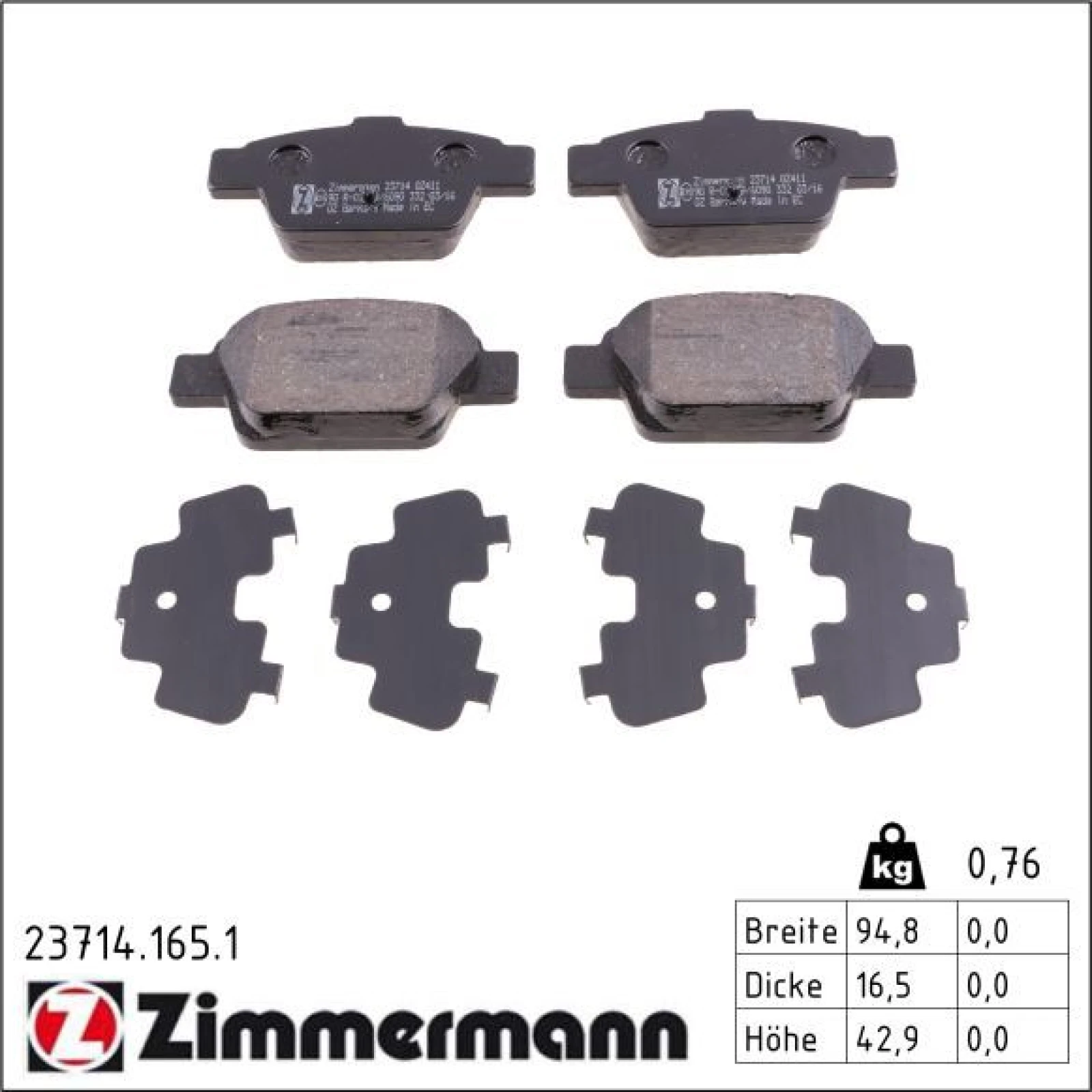 ZIMMERMANN Bremsbeläge 23714.165.1