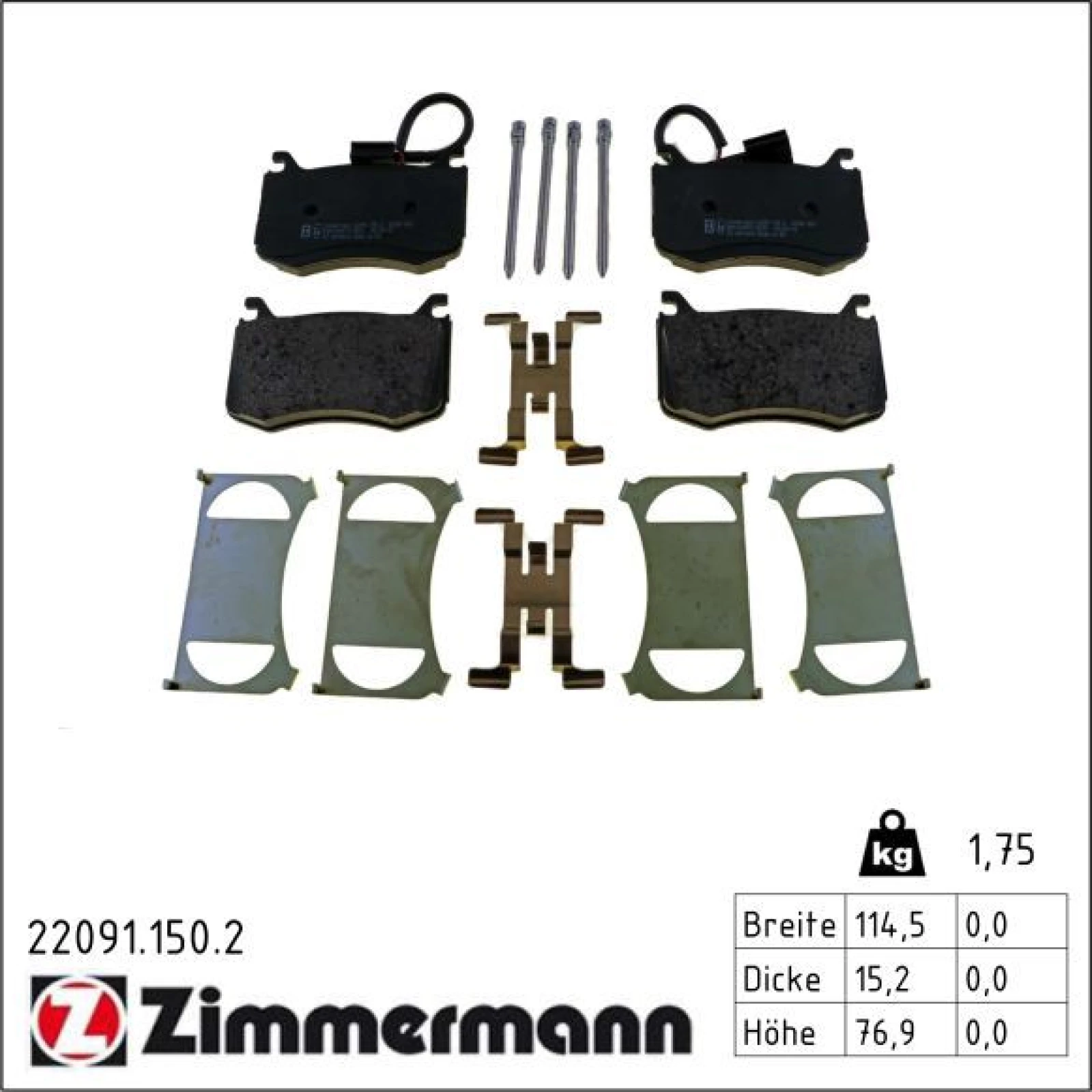 ZIMMERMANN Bremsbelagsatz, Scheibenbremse 22091.150.2