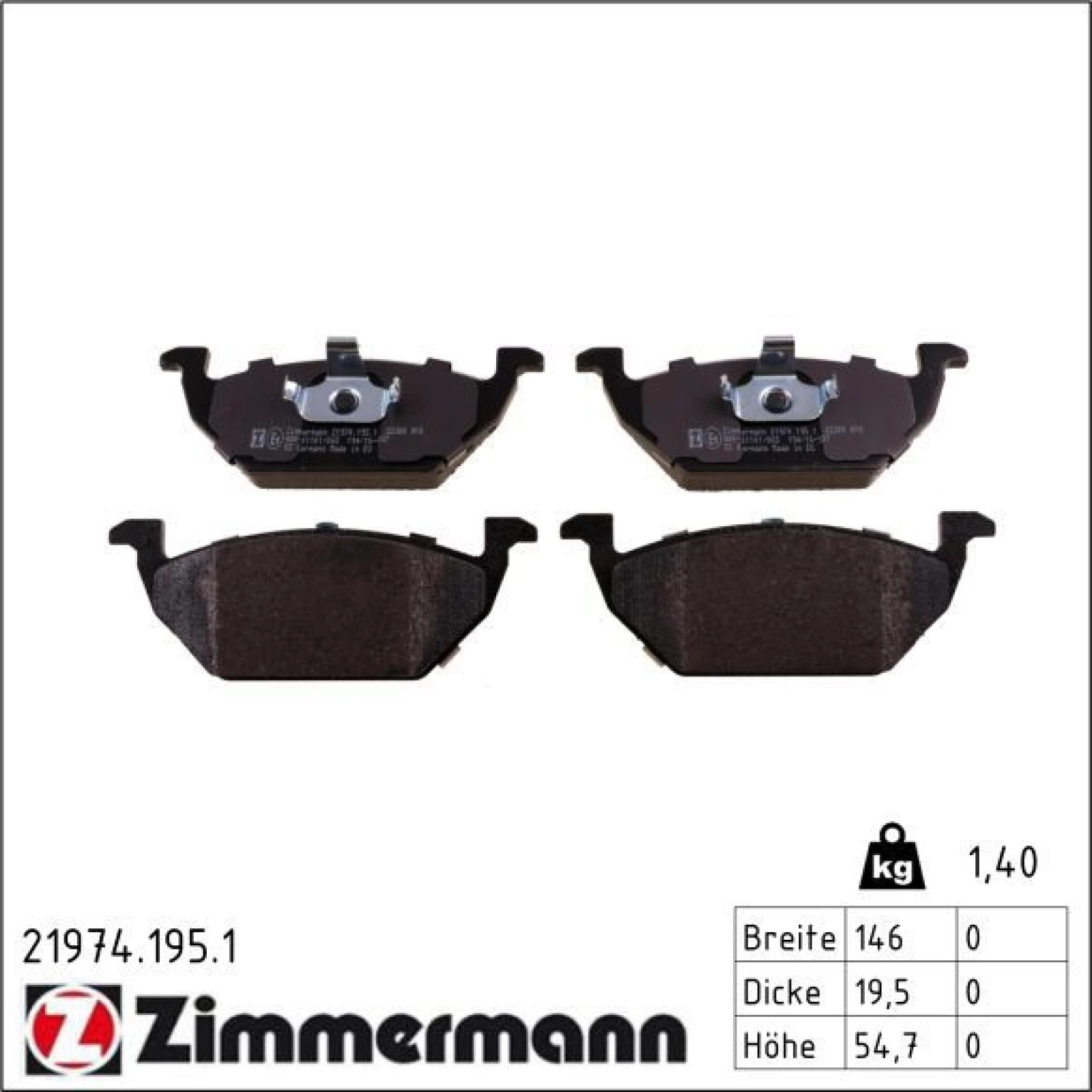 ZIMMERMANN Bremsbelagsatz, Scheibenbremse 21974.195.1