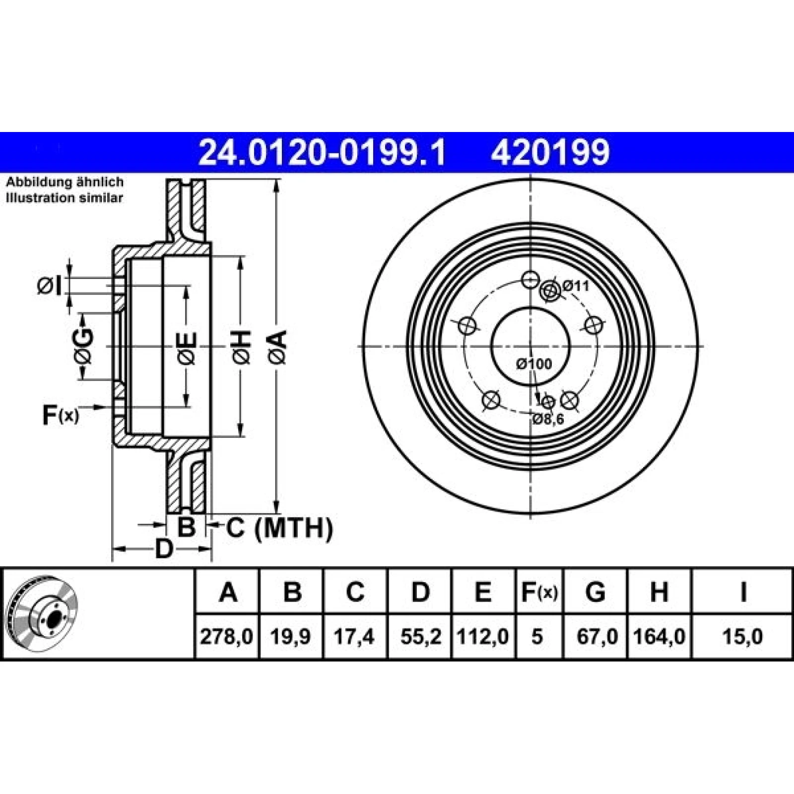 Bremsscheibe Db T. S124/W203 Combi 89-96 24.0120-0199.1