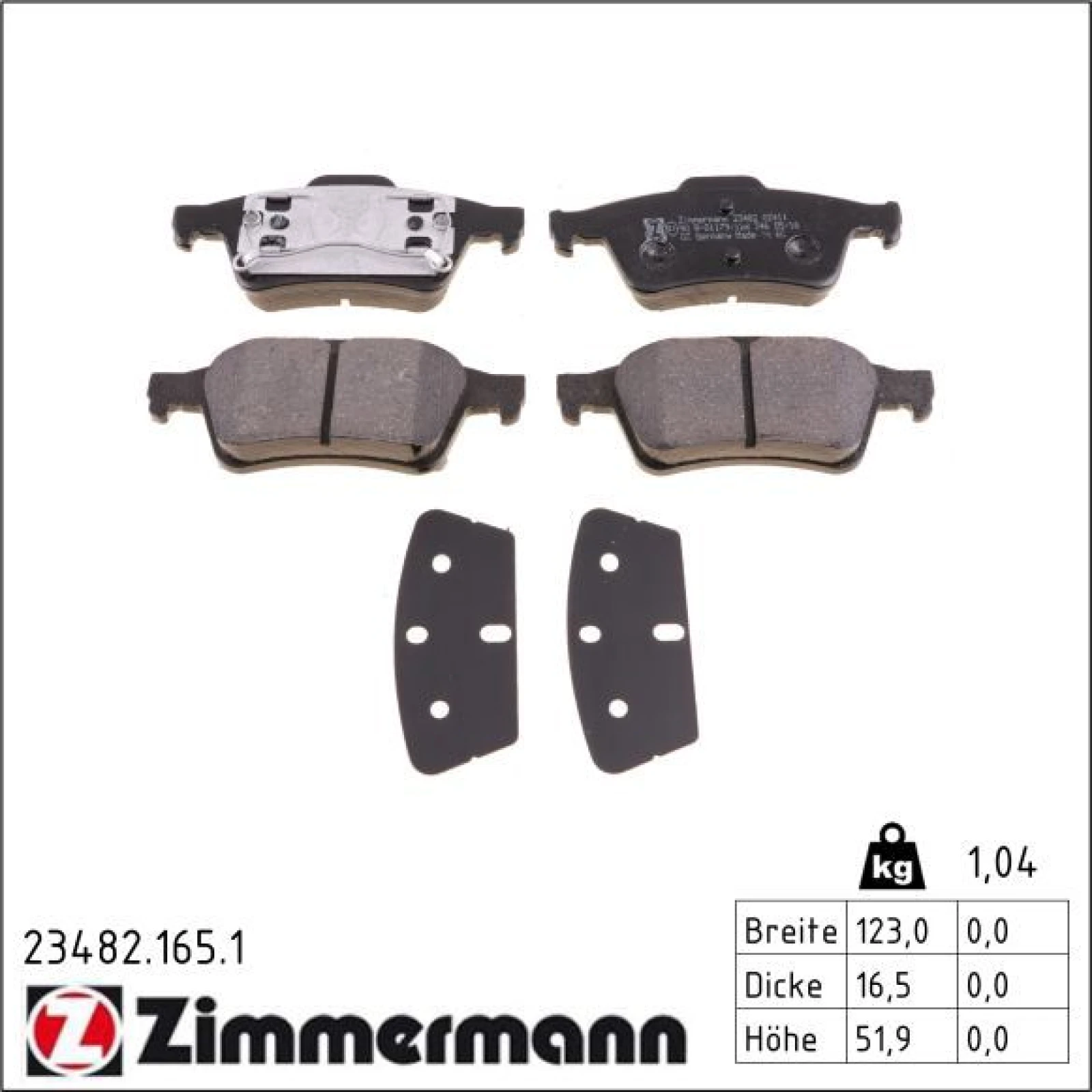 ZIMMERMANN Bremsbeläge 23482.165.1